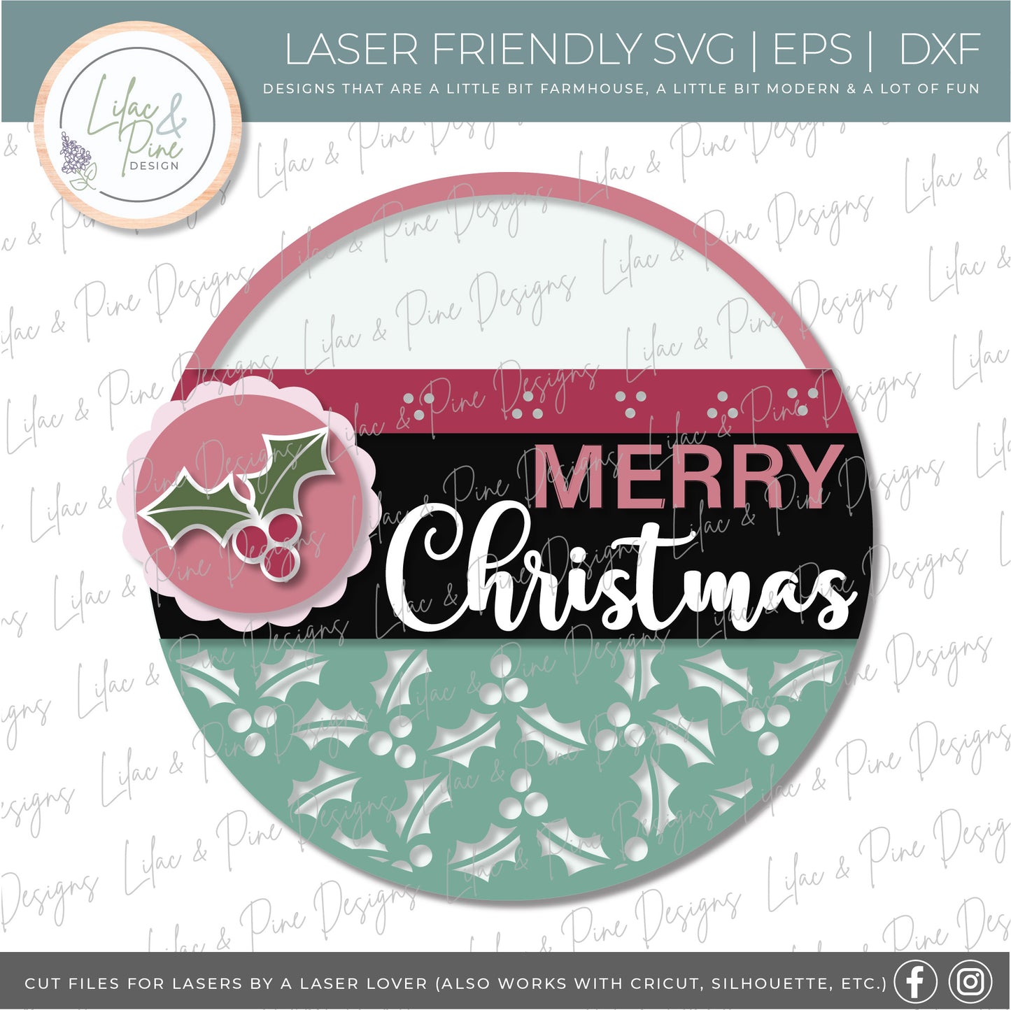 Christmas Welcome sign SVG, Merry Christmas SVG, Holly Jolly Christmas SVG, Holly sign, holly pattern SVG, laser cut file, Glowforge SVG