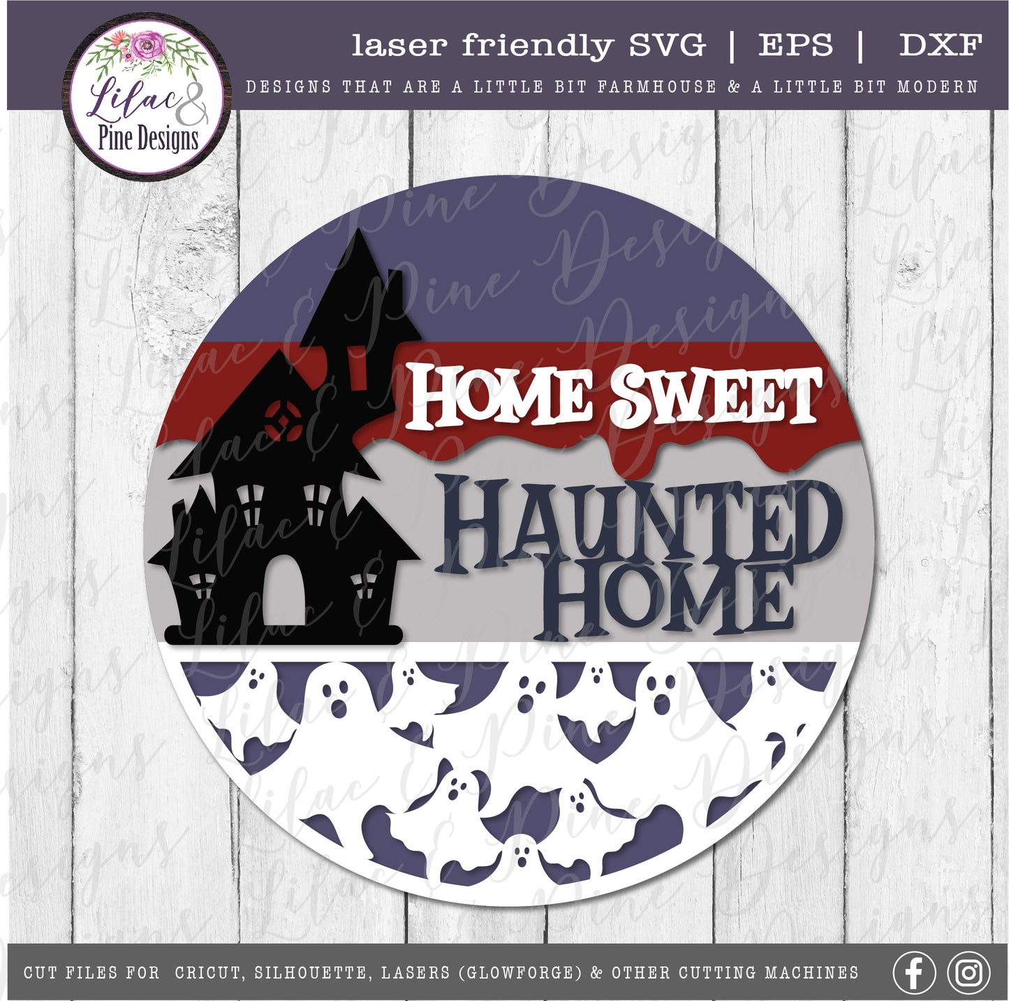 Home Sweet Haunted Home Sign SVG, Halloween Welcome SVG, Spooky SVG, Ghost SVG, Haunted House Door Round, Happy Halloween SVG, Halloween decor, laser cut file, Glowforge SVG