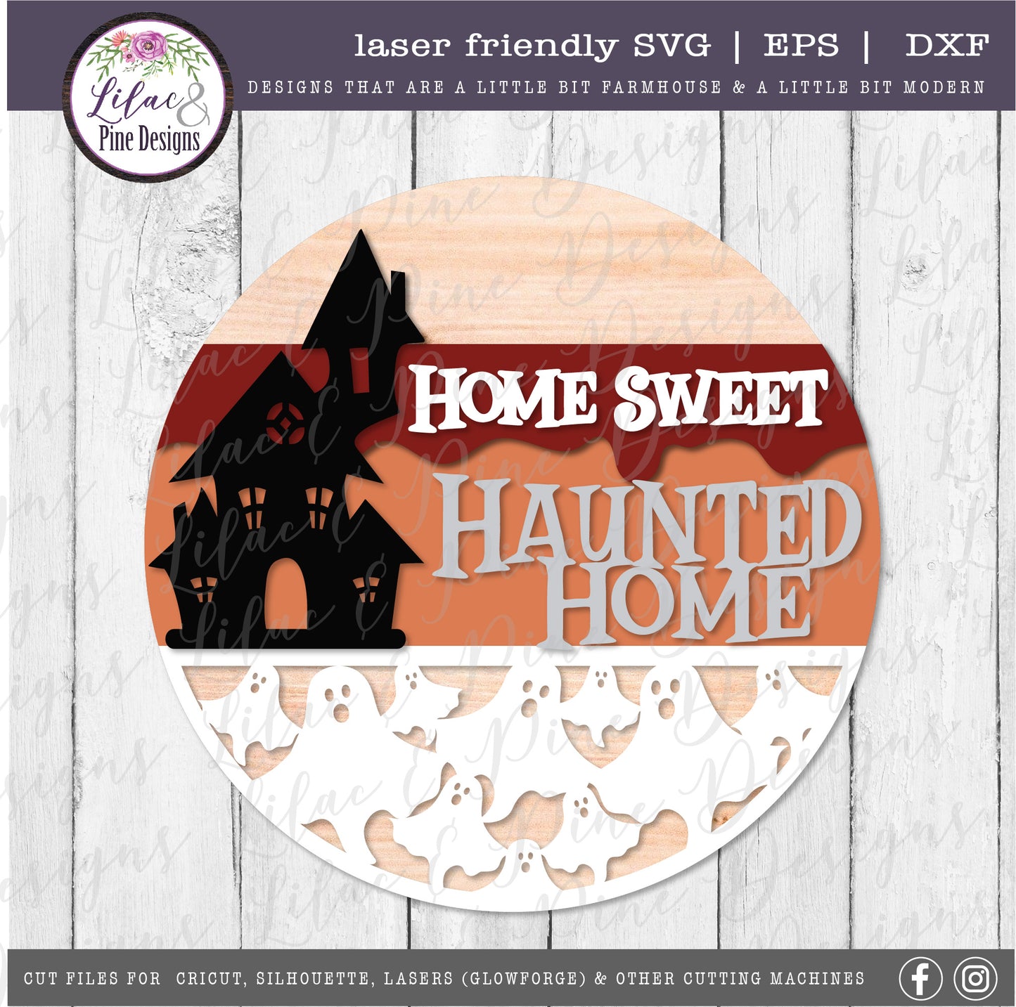 Home Sweet Haunted Home Sign SVG, Halloween Welcome SVG, Spooky SVG, Ghost SVG, Haunted House Door Round, Happy Halloween SVG, Halloween decor, laser cut file, Glowforge SVG