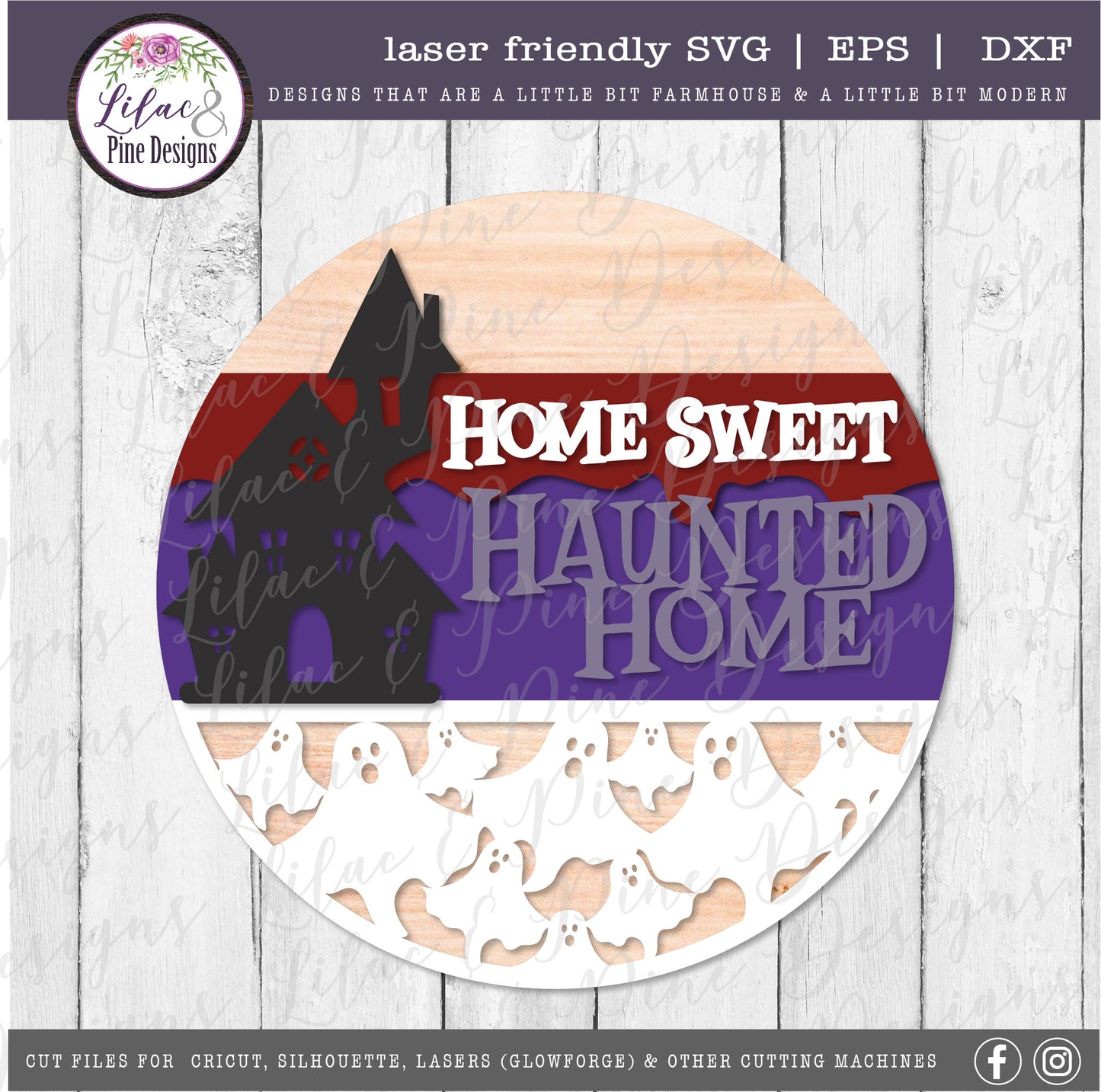 Home Sweet Haunted Home Sign SVG, Halloween Welcome SVG, Spooky SVG, Ghost SVG, Haunted House Door Round, Happy Halloween SVG, Halloween decor, laser cut file, Glowforge SVG