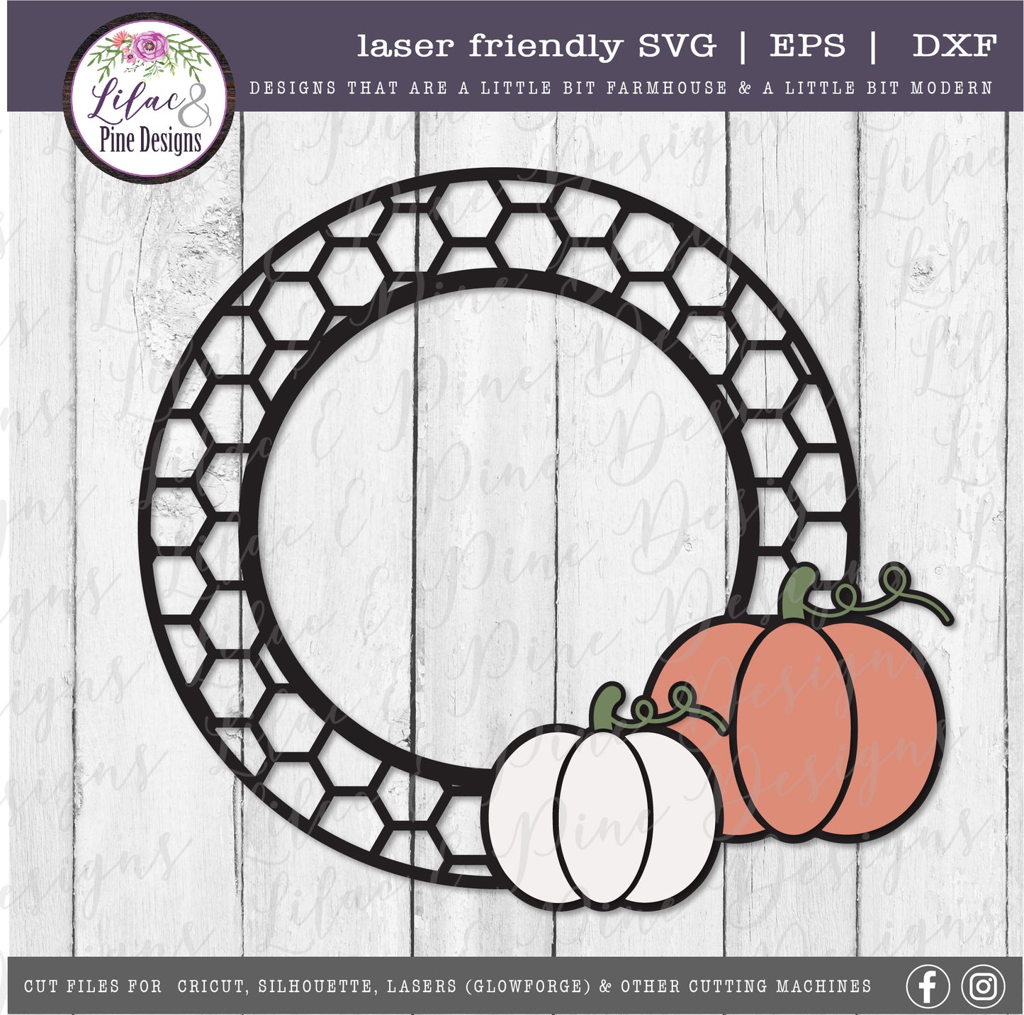 Pumpkin and honeycomb frame SVG, fall porch decor SVG, laser cut file, Glowforge SVG