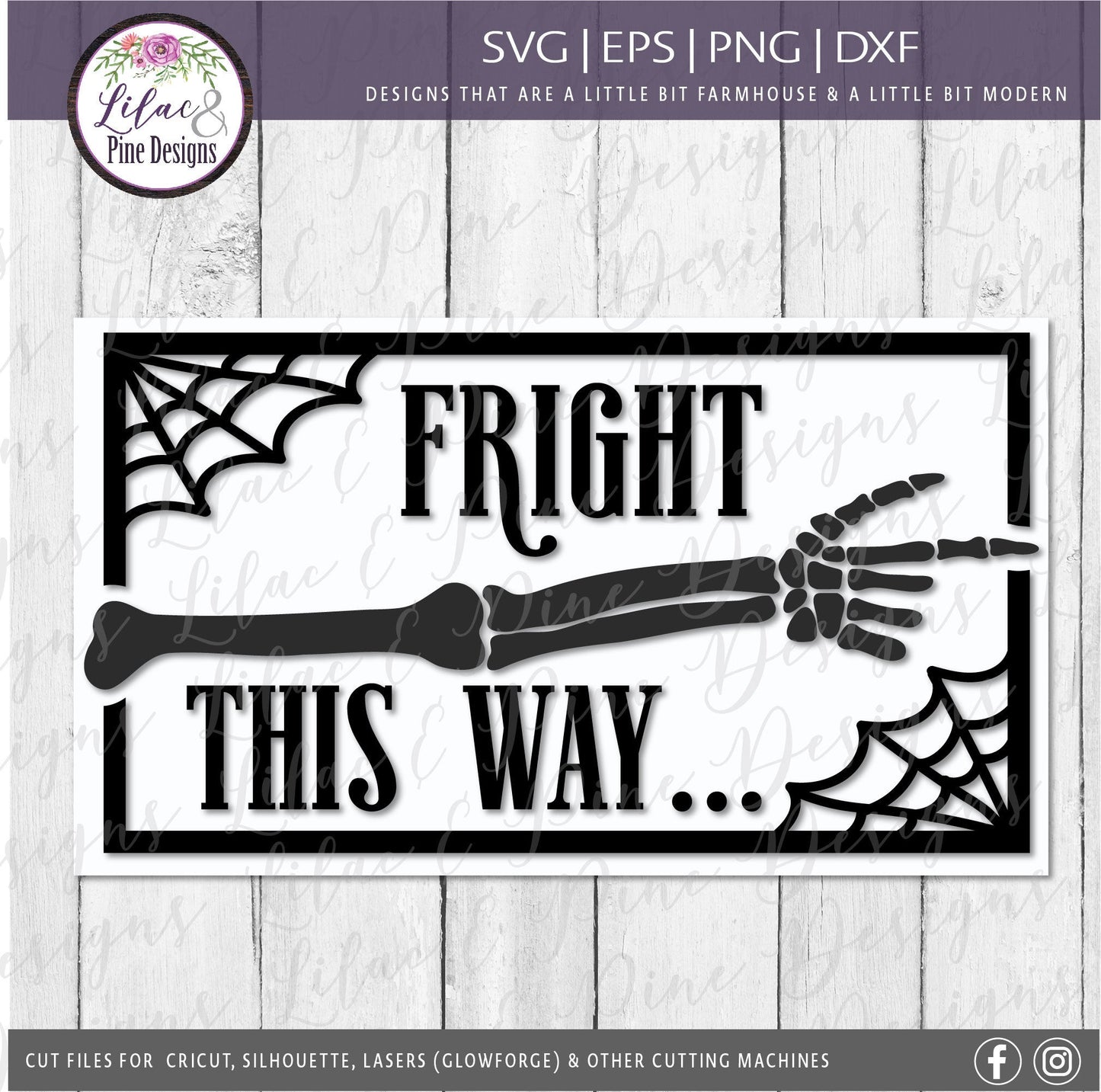 Fright this way SVG, Skeleton Halloween sign SVG, Halloween home decor, Skeleton hand SVG, gothic Svg, Glowforge Svg, laser cut file