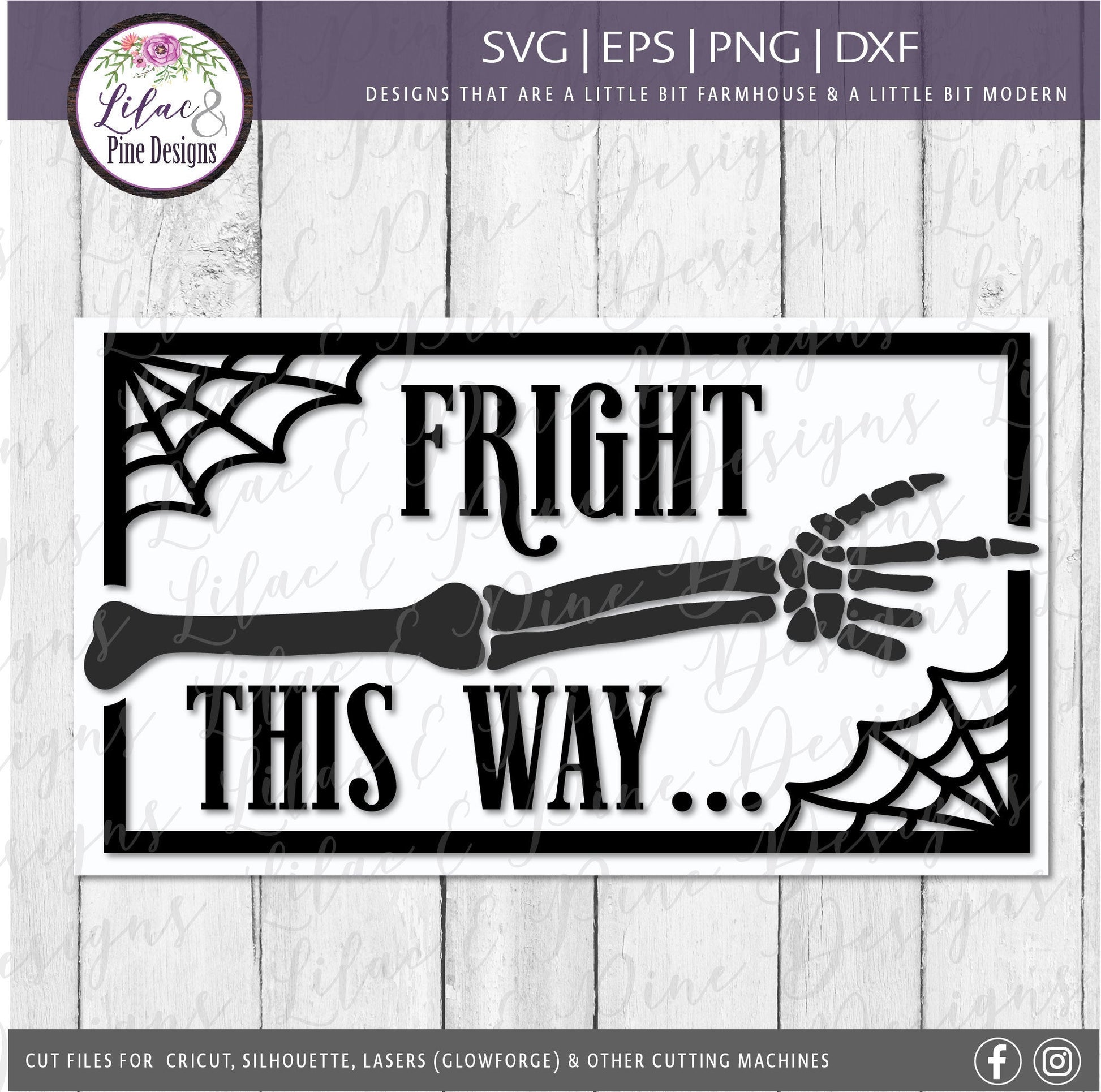 Fright this way SVG, Skeleton Halloween sign SVG, Halloween home decor, Skeleton hand SVG, gothic Svg, Glowforge Svg, laser cut file