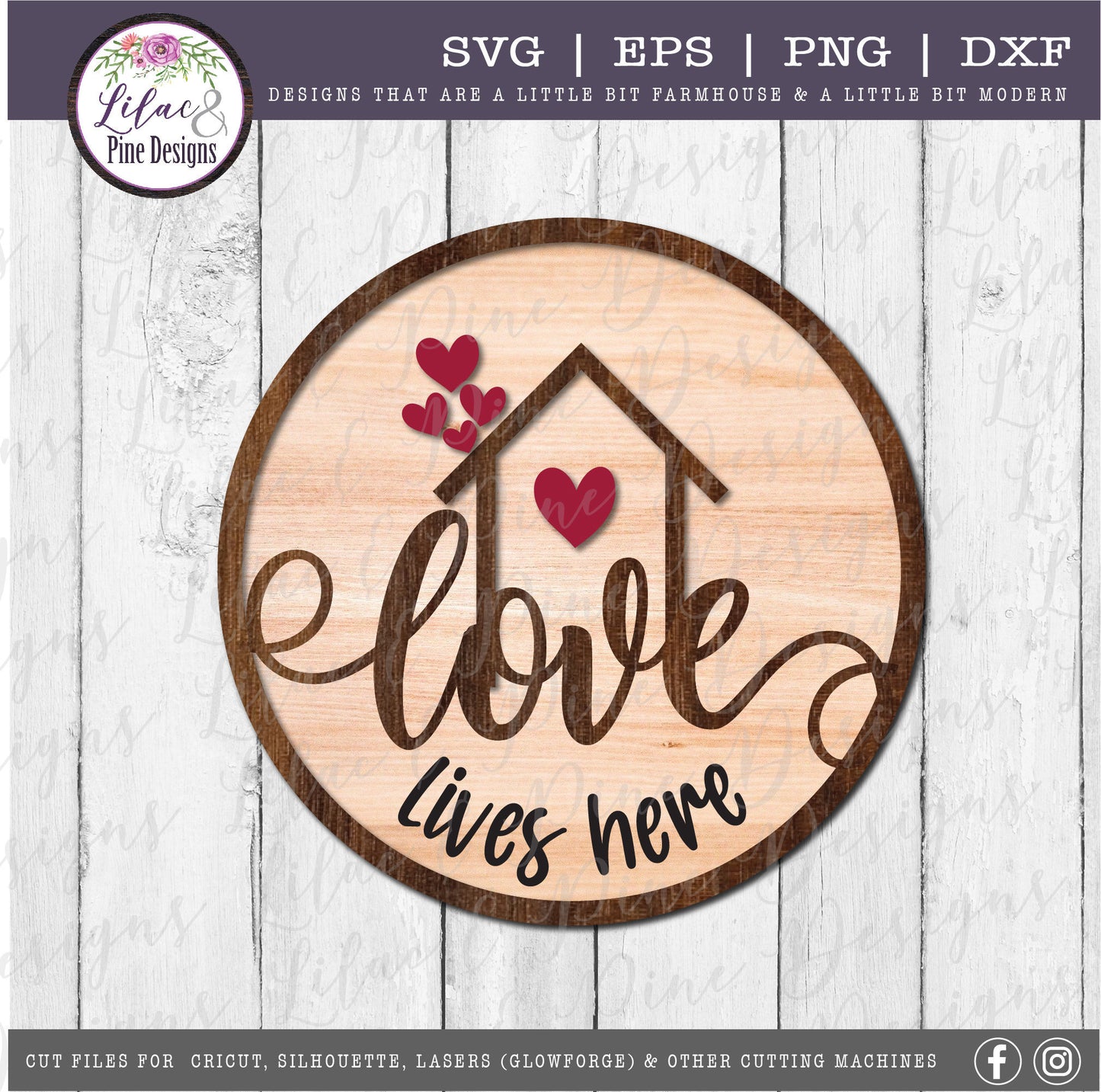 love lives here SVG, Valentines Day SVG, home SVG, housewarming gift, modern farmhouse decor, round sign, Glowforge svg, laser cut file