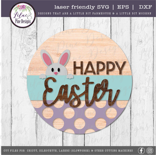 Happy Easter bunny round sign SVG, Easter door round SVG, bunny svg, spring SVG, farmhouse Easter decor, Glowforge Svg, laser cut file