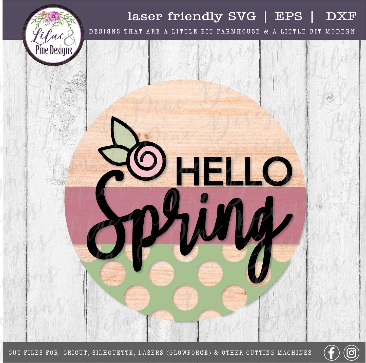 Hello Spring round sign SVG, spring floral door round SVG, spring svg, floral SVG, farmhouse spring decor, Glowforge Svg, laser cut file