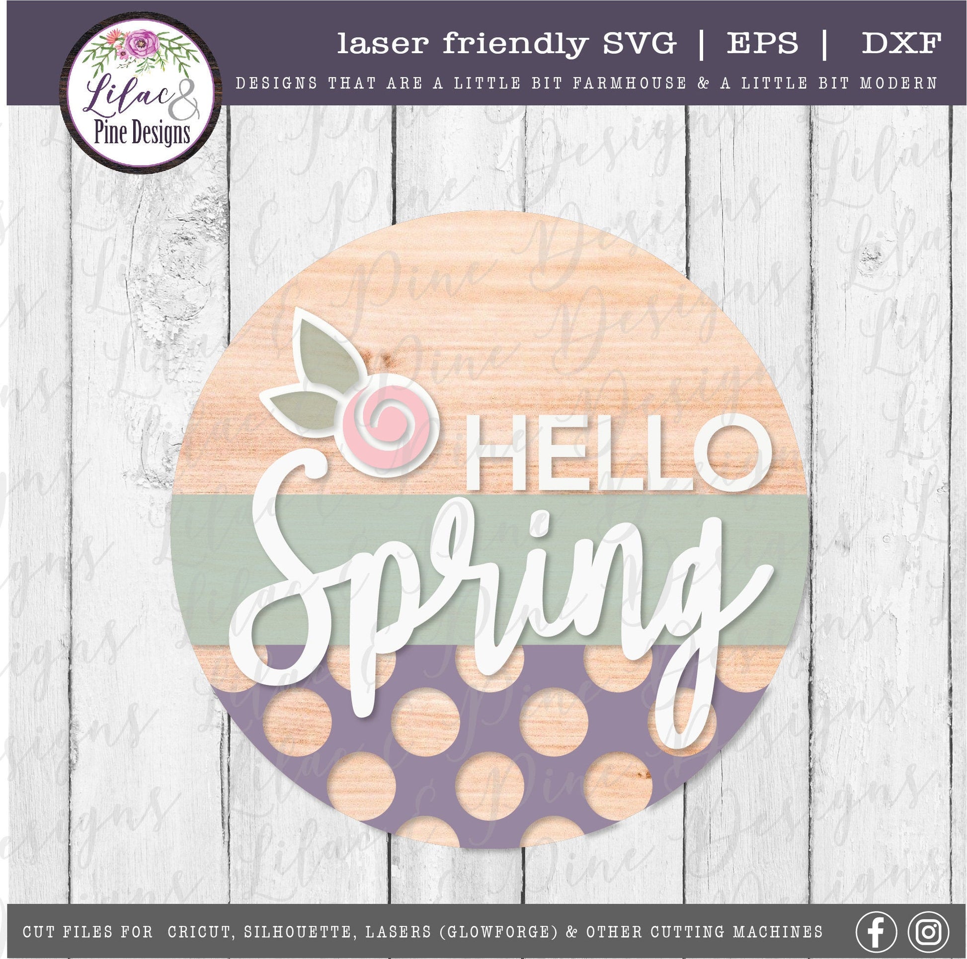 Hello Spring round sign SVG, spring floral door round SVG, spring svg, floral SVG, farmhouse spring decor, Glowforge Svg, laser cut file