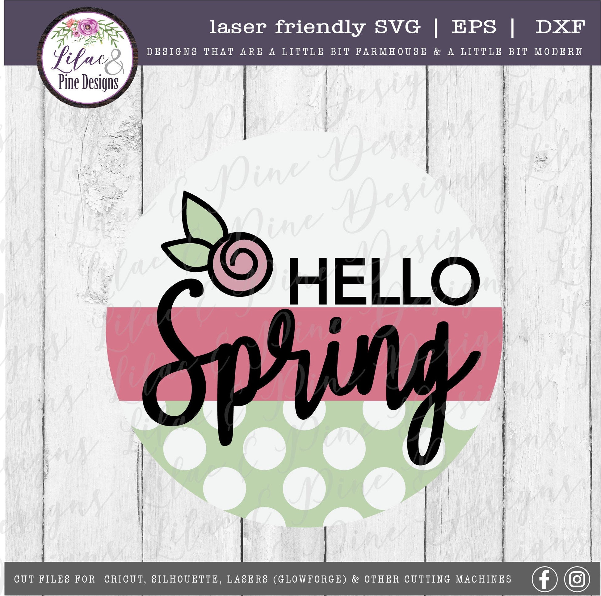 Hello Spring round sign SVG, spring floral door round SVG, spring svg, floral SVG, farmhouse spring decor, Glowforge Svg, laser cut file