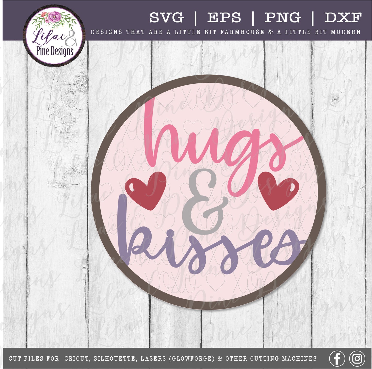 Hugs and Kisses door round laser SVG, Valentine door round SVG, patterned door round, Valentine heart decor, Glowforge Svg, laser cut file