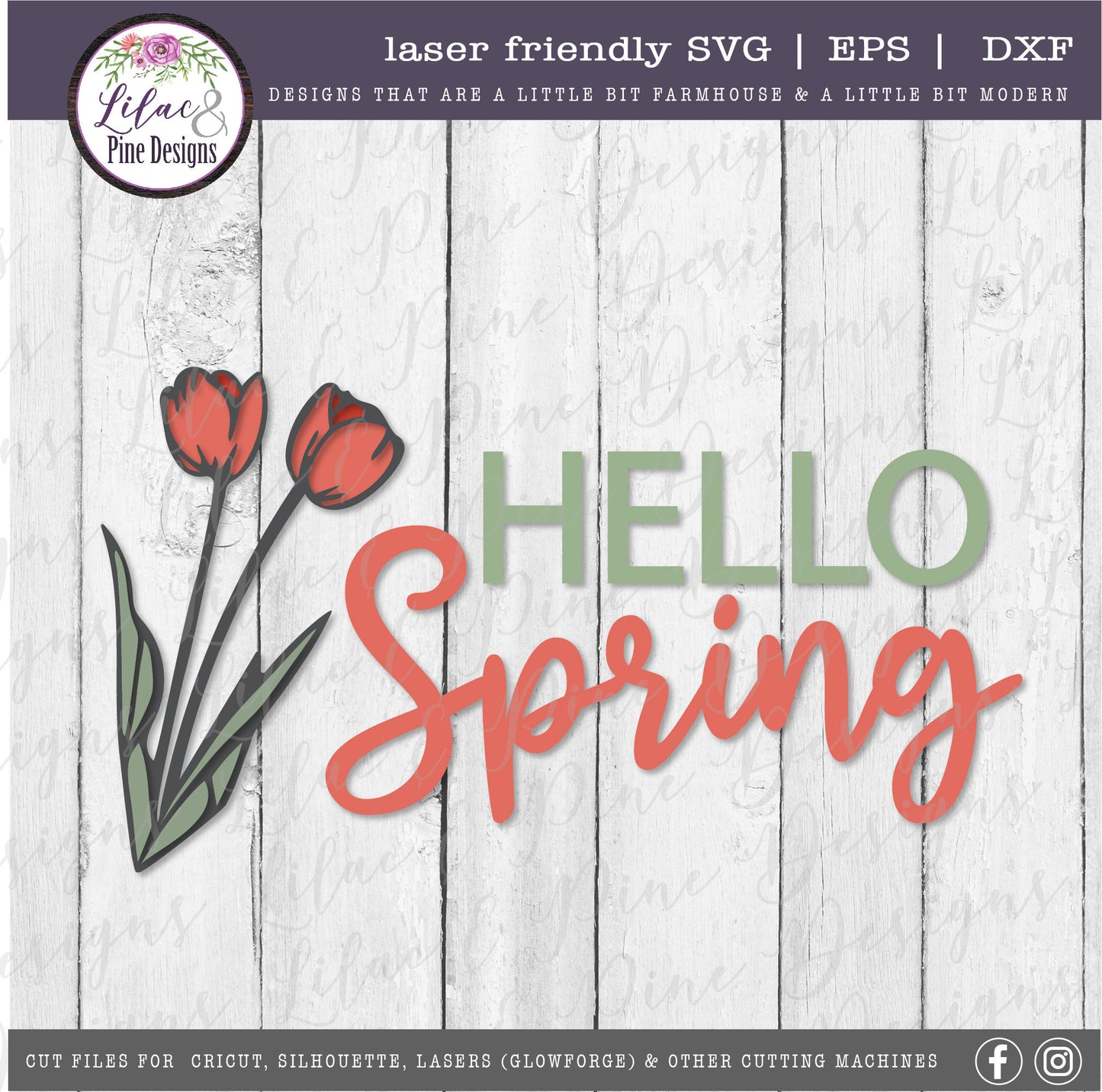 Hello Spring sign SVG, spring floral decor SVG, tulip svg, floral SVG, Easter Sign, farmhouse spring decor, Glowforge Svg, laser cut file