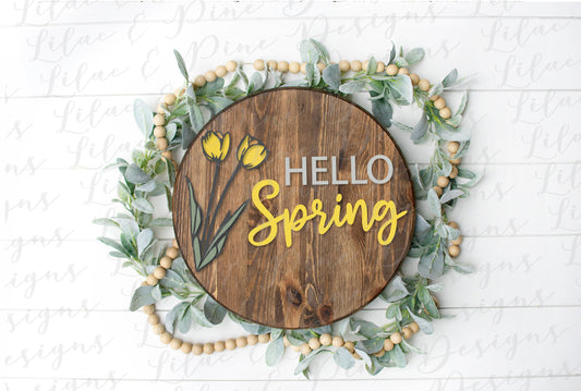 Hello Spring sign SVG, spring floral decor SVG, tulip svg, floral SVG, Easter Sign, farmhouse spring decor, Glowforge Svg, laser cut file