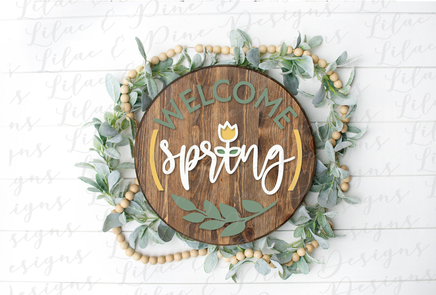 Welcome Spring round sign SVG, spring floral door round SVG, tulip svg, floral SVG, farmhouse spring decor, Glowforge Svg, laser cut file