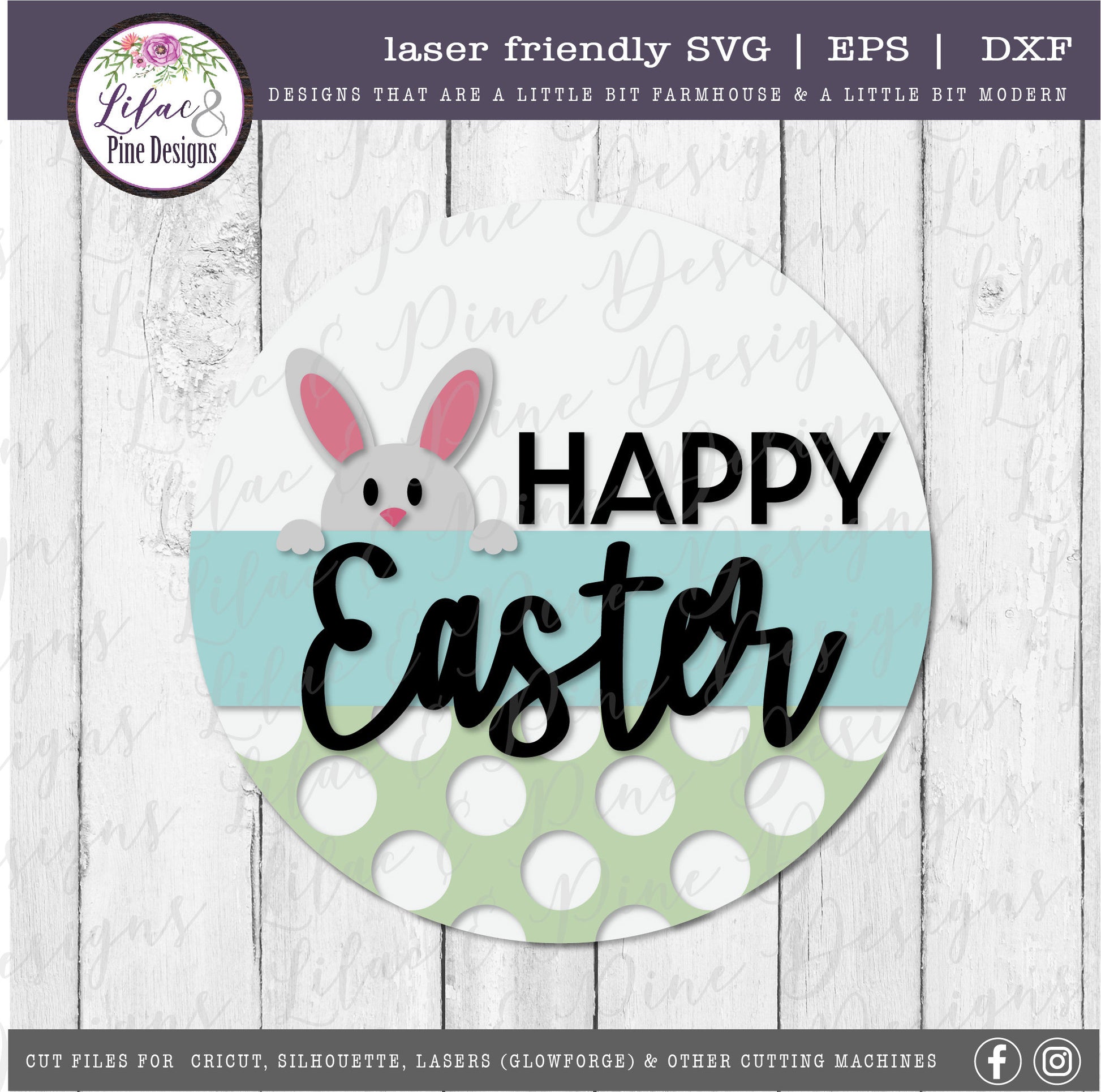 Happy Easter bunny round sign SVG, Easter door round SVG, bunny svg, spring SVG, farmhouse Easter decor, Glowforge Svg, laser cut file