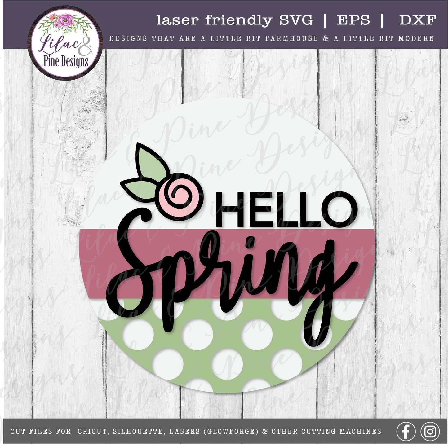 Hello Spring round sign SVG, spring floral door round SVG, spring svg, floral SVG, farmhouse spring decor, Glowforge Svg, laser cut file