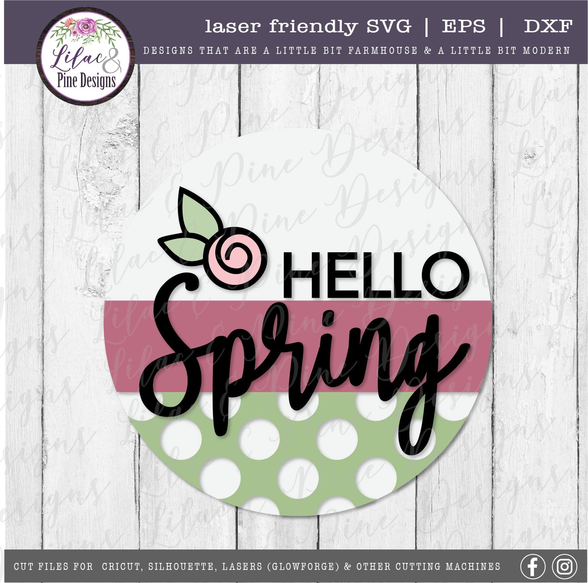 Hello Spring round sign SVG, spring floral door round SVG, spring svg, floral SVG, farmhouse spring decor, Glowforge Svg, laser cut file