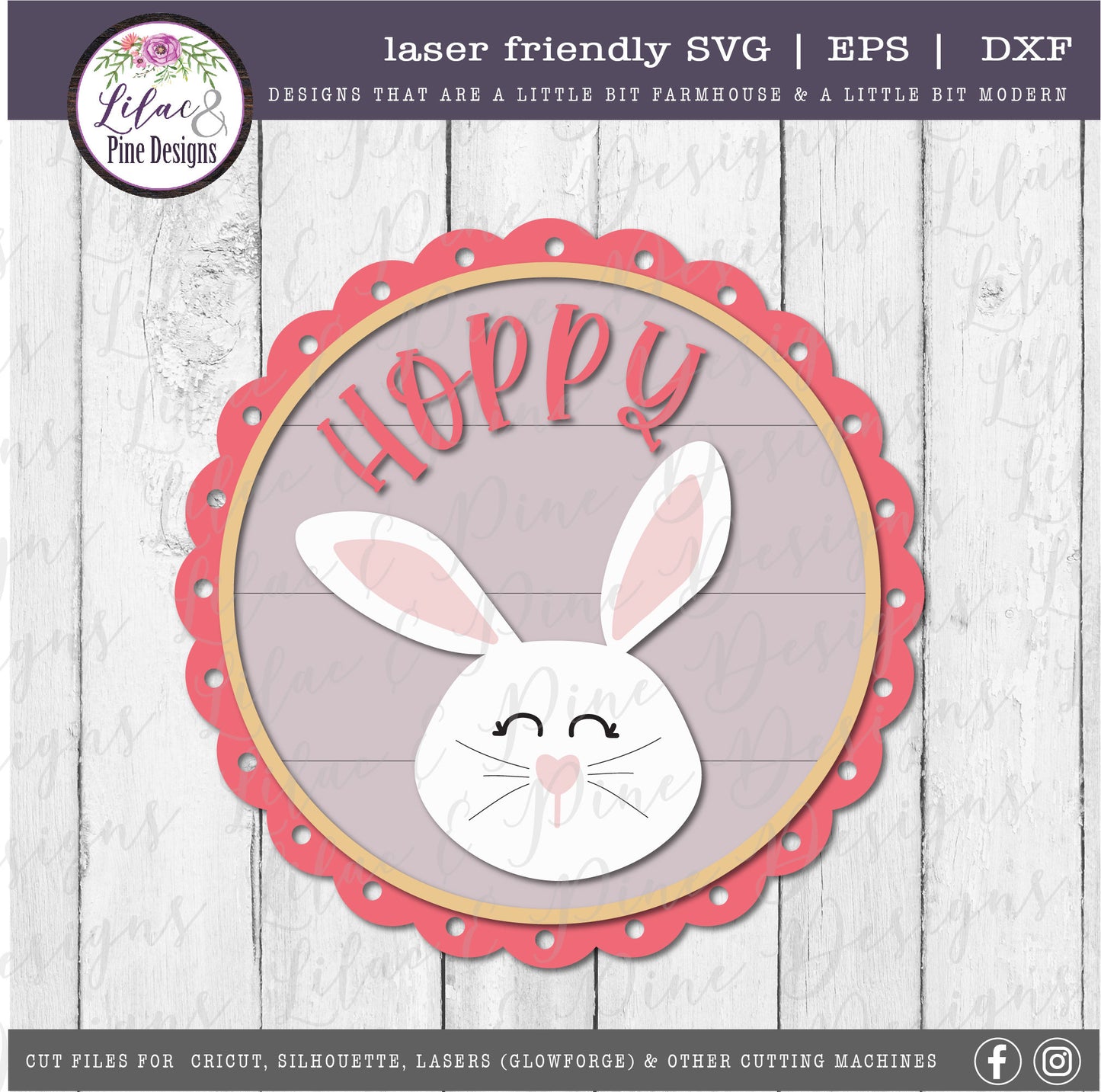 Happy Easter bunny round sign SVG, Hoppy Easter Sign SVG, cute bunny svg, spring SVG, hoppy svg, Cricut svg, Glowforge Svg, laser cut file