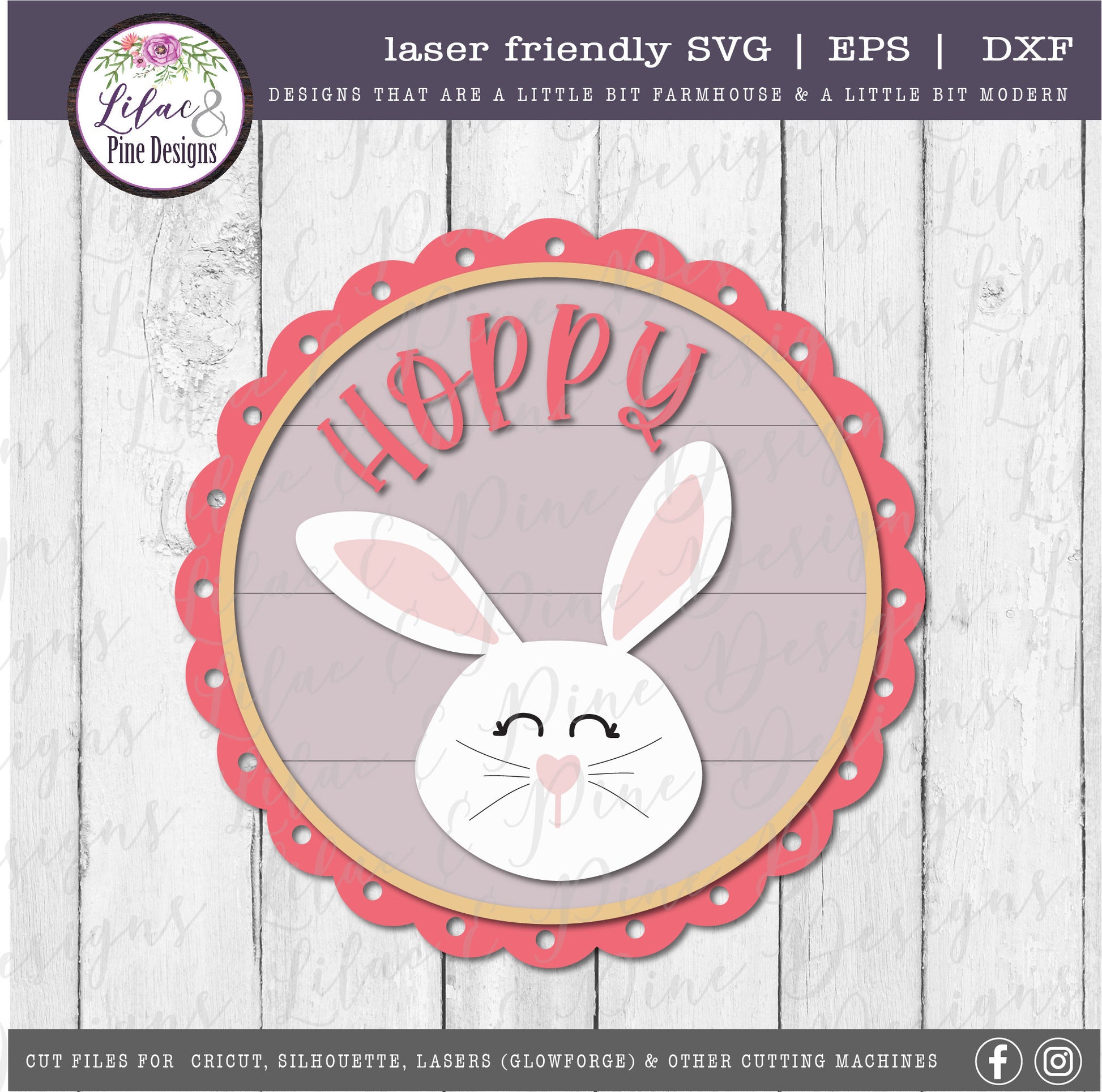 Happy Easter bunny round sign SVG, Hoppy Easter Sign SVG, cute bunny svg, spring SVG, hoppy svg, Cricut svg, Glowforge Svg, laser cut file