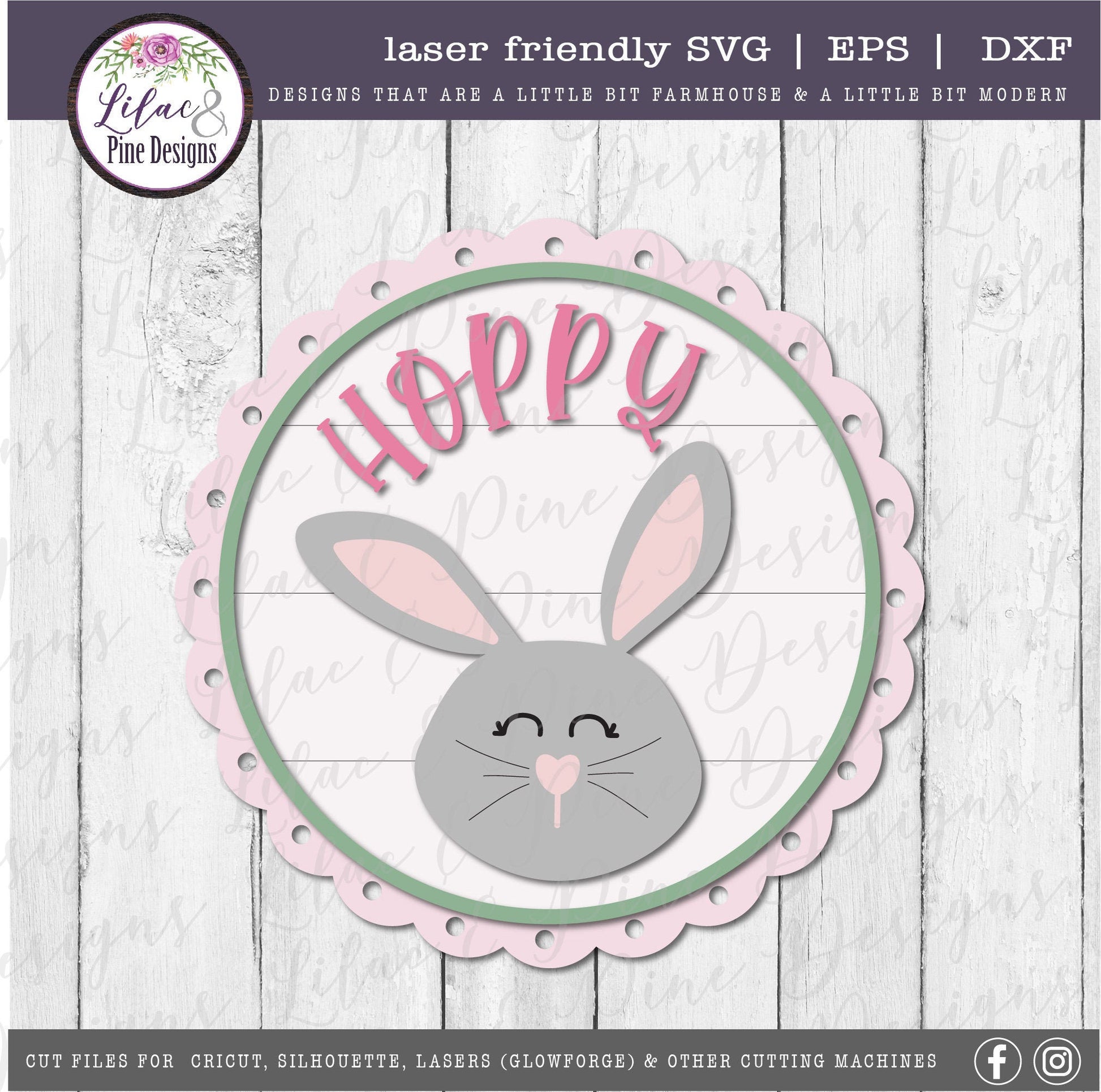 Happy Easter bunny round sign SVG, Hoppy Easter Sign SVG, cute bunny svg, spring SVG, hoppy svg, Cricut svg, Glowforge Svg, laser cut file