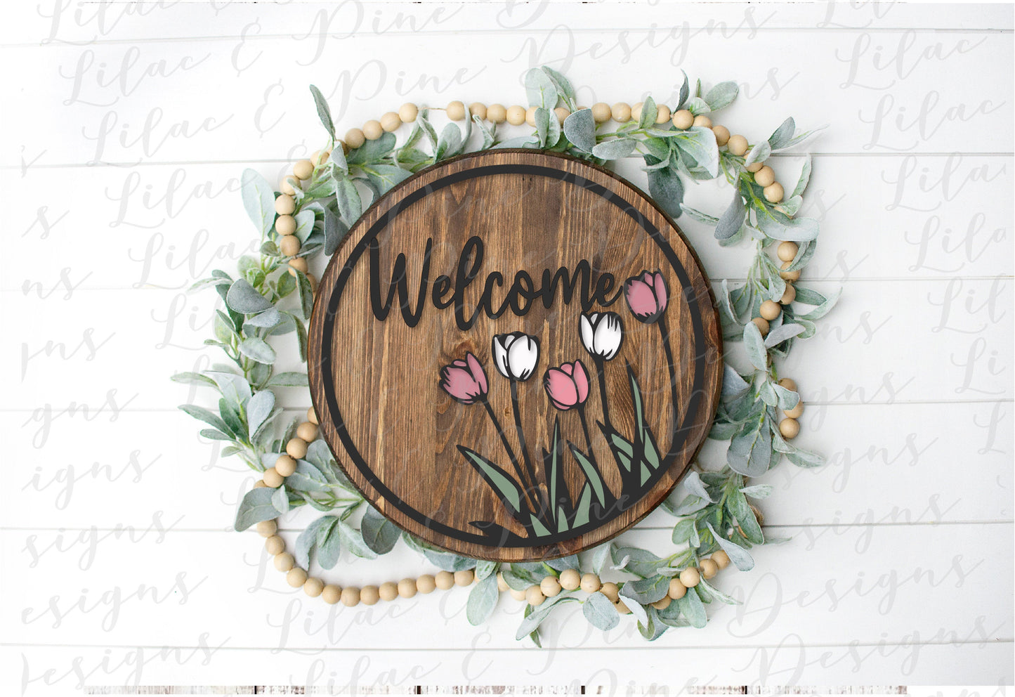 Welcome Spring round sign SVG, spring floral door round SVG, tulip svg, floral SVG, farmhouse spring decor, Glowforge Svg, laser cut file