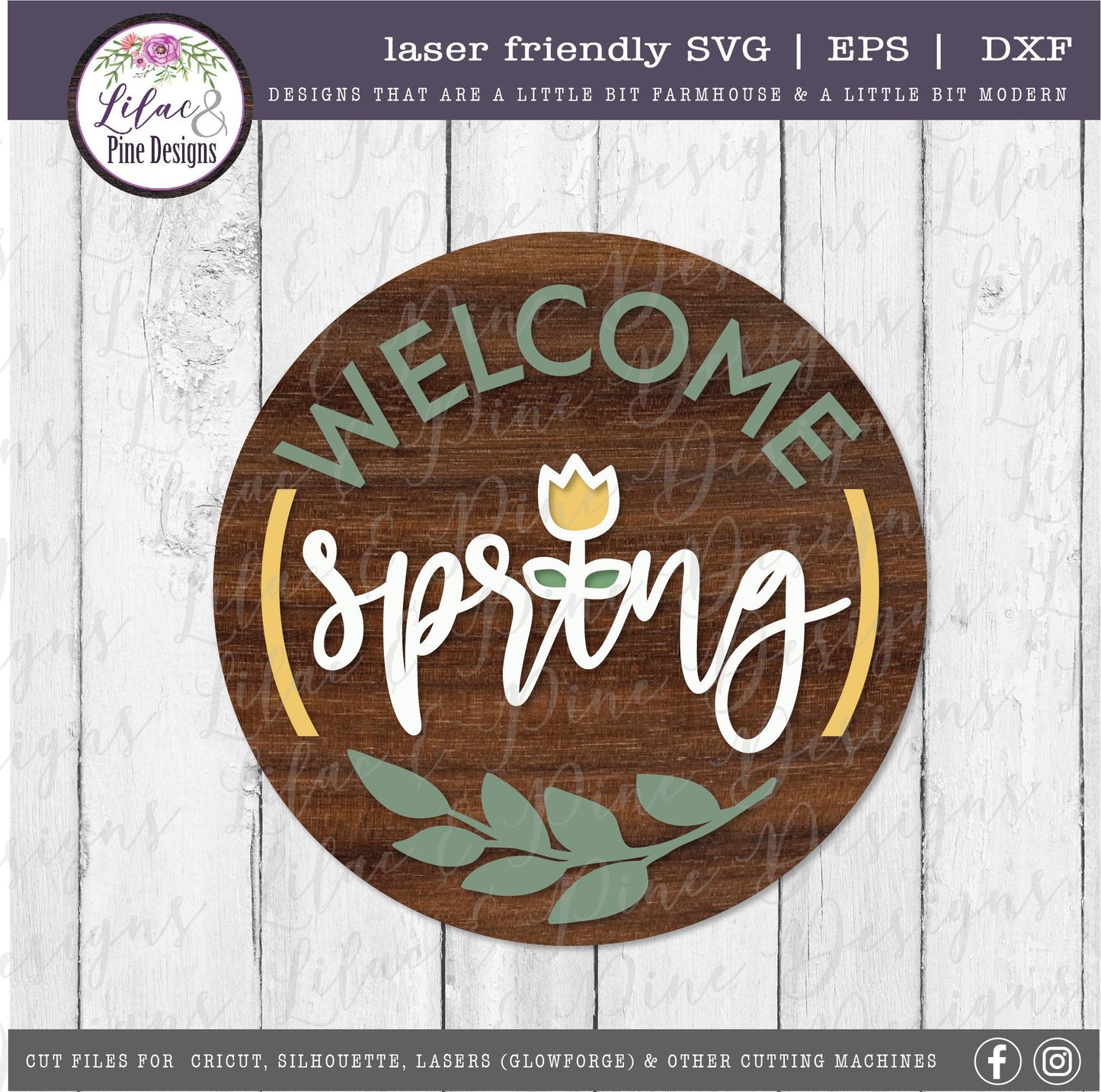 Welcome Spring round sign SVG, spring floral door round SVG, tulip svg, floral SVG, farmhouse spring decor, Glowforge Svg, laser cut file