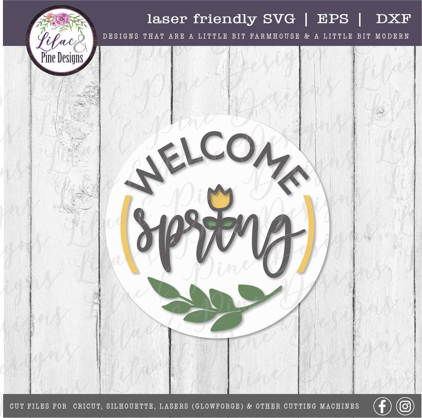 Welcome Spring round sign SVG, spring floral door round SVG, tulip svg, floral SVG, farmhouse spring decor, Glowforge Svg, laser cut file
