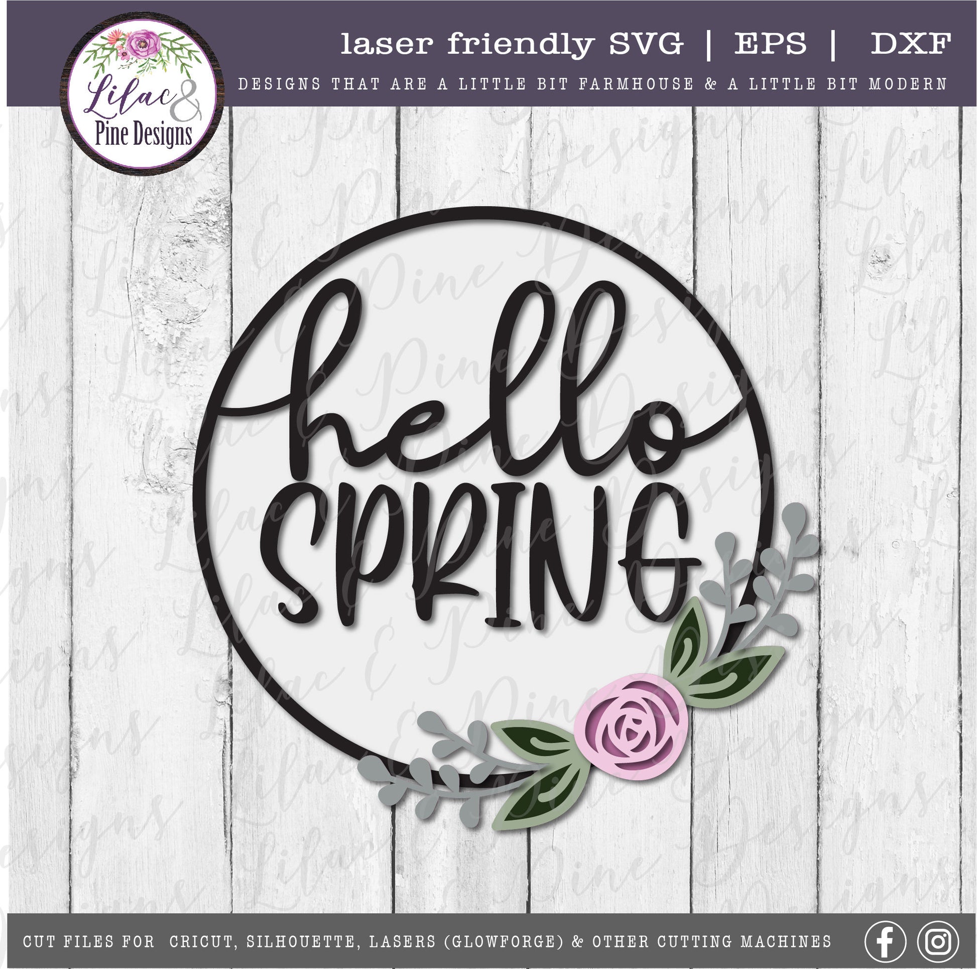 Hello Spring SVG, spring floral decor SVG, rose svg, flower SVG, spring sign, farmhouse decor, Cricut Svg, Glowforge Svg, laser cut file