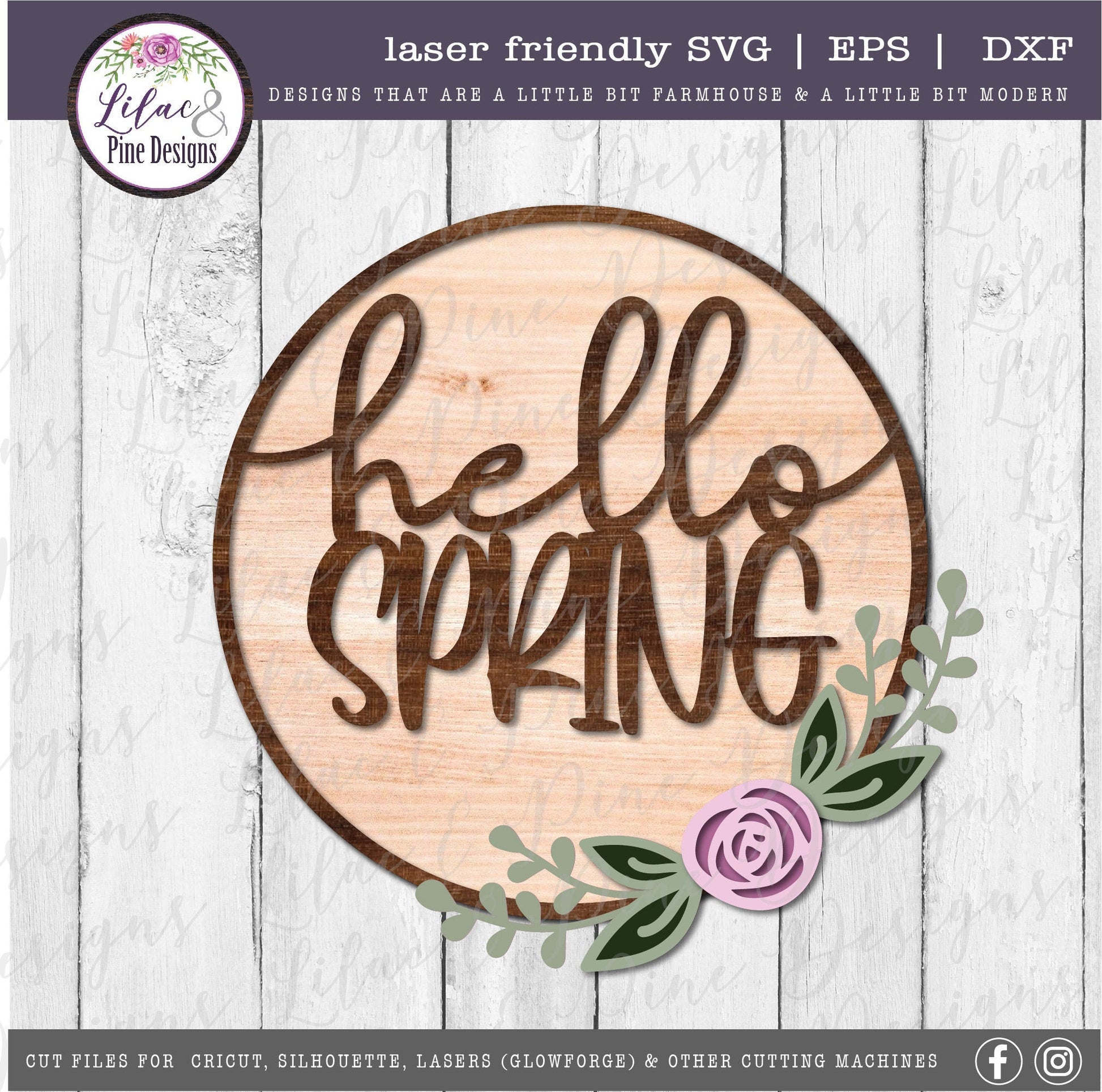 Hello Spring SVG, spring floral decor SVG, rose svg, flower SVG, spring sign, farmhouse decor, Cricut Svg, Glowforge Svg, laser cut file