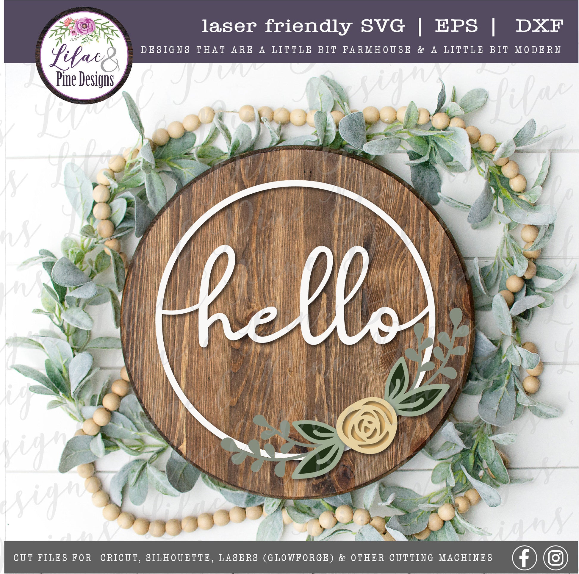 Hello SVG, spring floral decor SVG, rose svg, flower SVG, hello sign, rose svg, farmhouse decor, Cricut Svg, Glowforge Svg, laser cut file