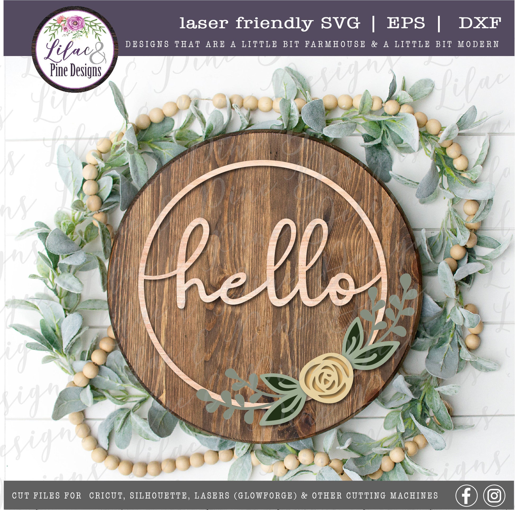 Hello SVG, spring floral decor SVG, rose svg, flower SVG, hello sign, rose svg, farmhouse decor, Cricut Svg, Glowforge Svg, laser cut file