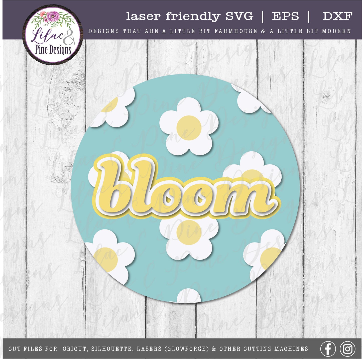 Bloom daisy sign SVG, retro floral decor SVG, daisy svg, flower SVG, bloom sign, home decor svg, Cricut Svg, Glowforge Svg, laser cut file
