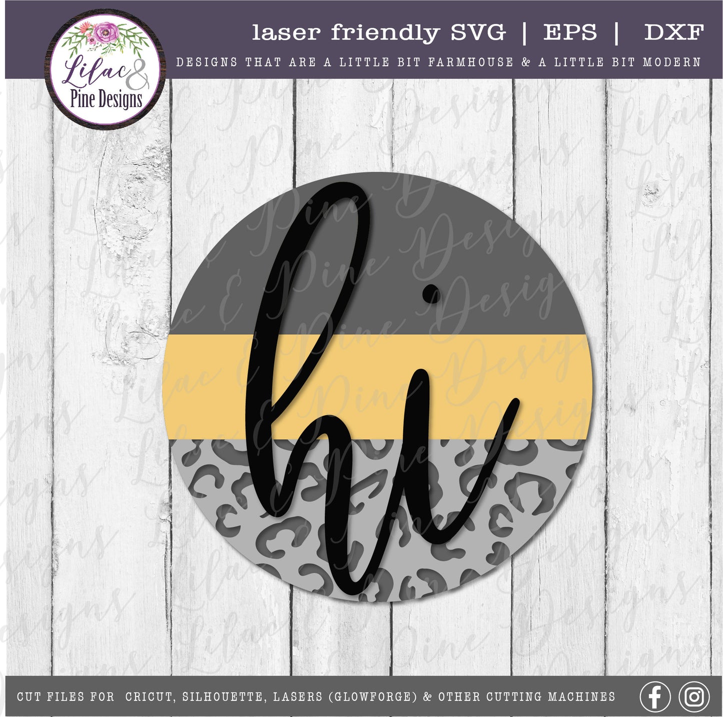 round leopard round hi sign, front porch decor SVG, welcome SVG, hello svg, leopard print SVG, home decor, Glowforge Svg, laser cut file