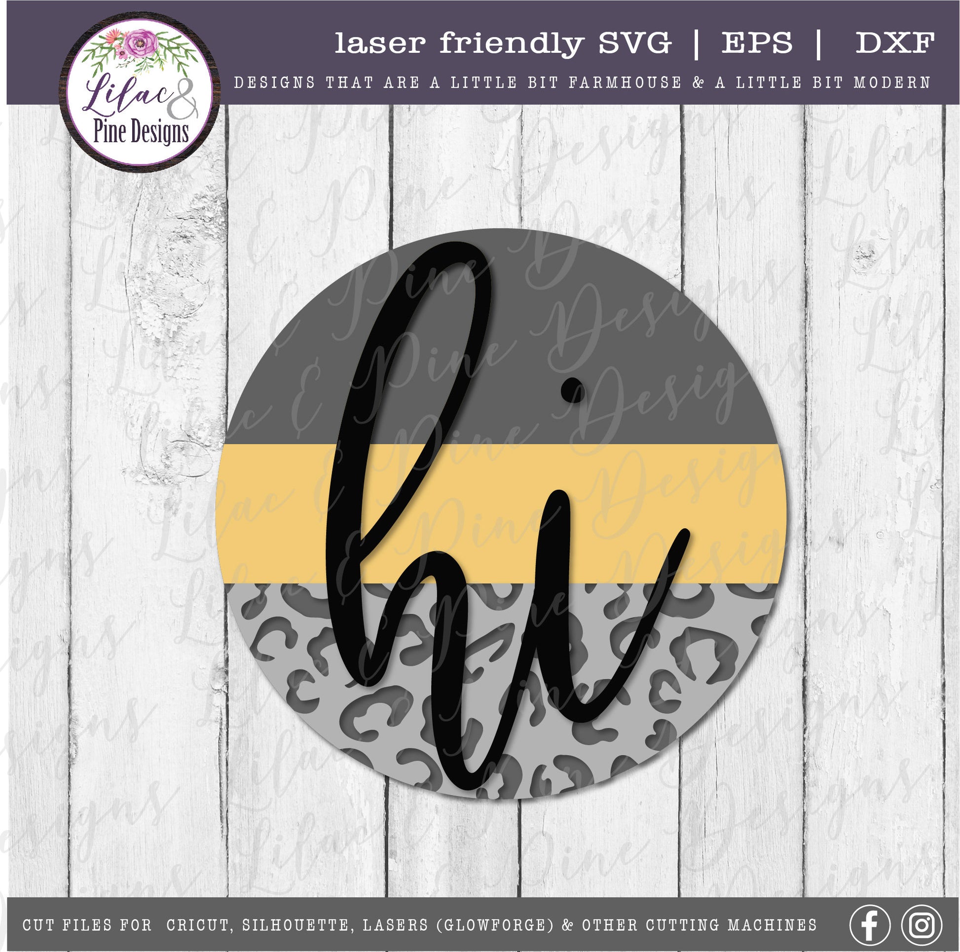 round leopard round hi sign, front porch decor SVG, welcome SVG, hello svg, leopard print SVG, home decor, Glowforge Svg, laser cut file