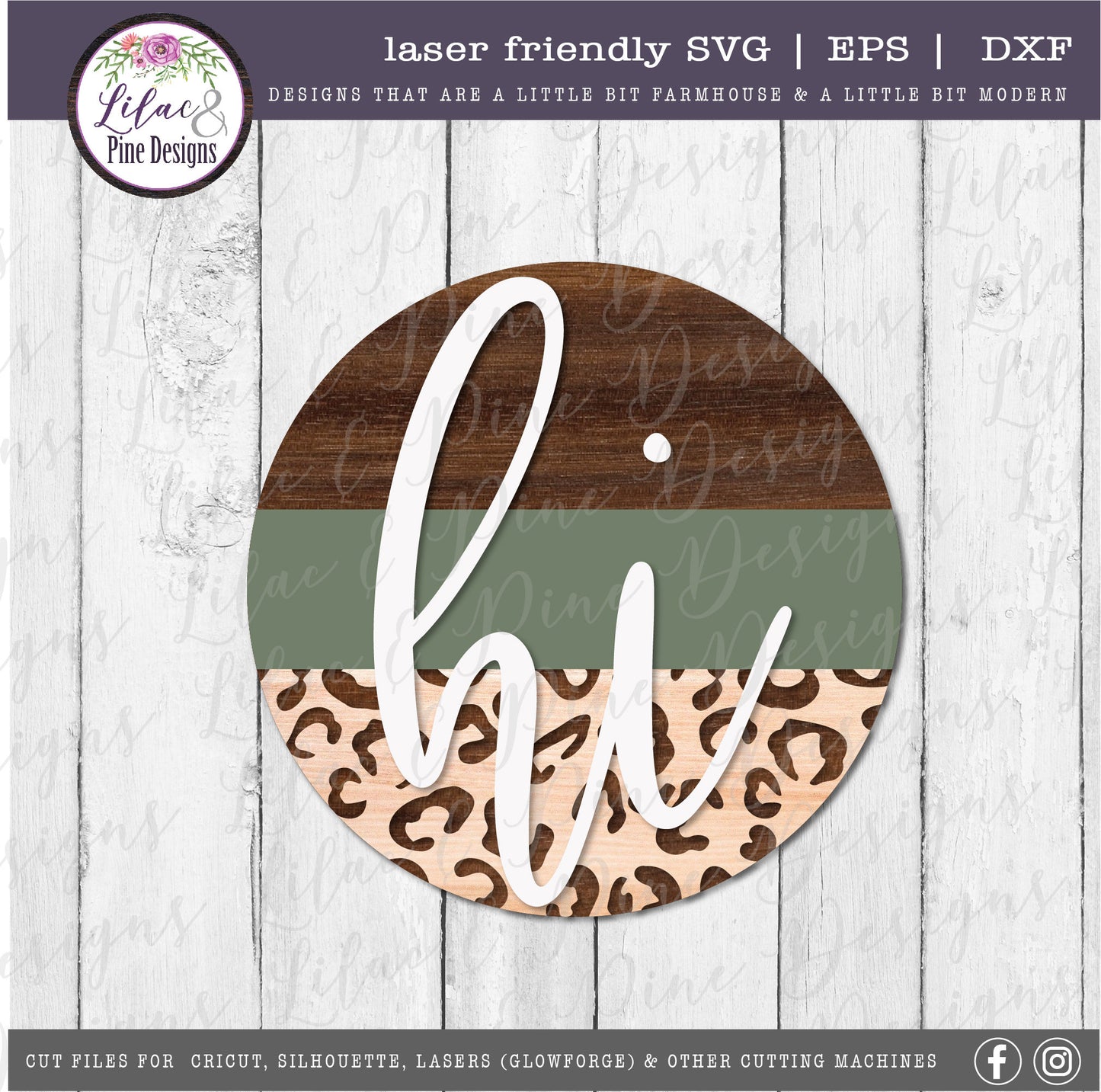 round leopard round hi sign, front porch decor SVG, welcome SVG, hello svg, leopard print SVG, home decor, Glowforge Svg, laser cut file