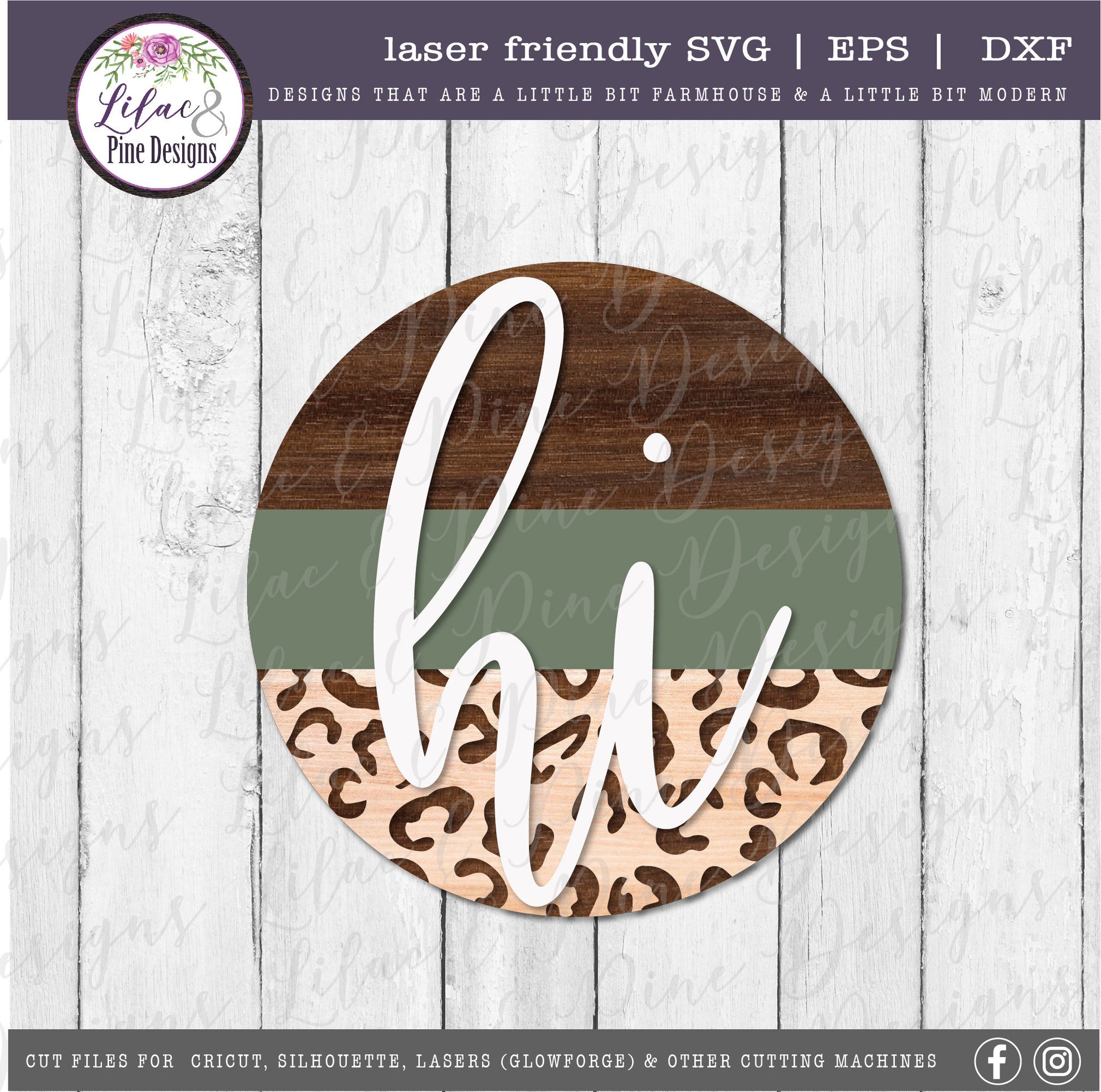 round leopard round hi sign, front porch decor SVG, welcome SVG, hello svg, leopard print SVG, home decor, Glowforge Svg, laser cut file