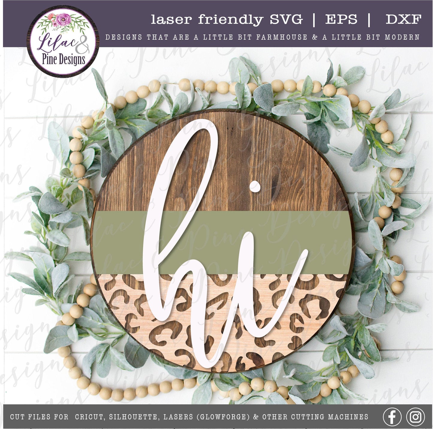 round leopard round hi sign, front porch decor SVG, welcome SVG, hello svg, leopard print SVG, home decor, Glowforge Svg, laser cut file