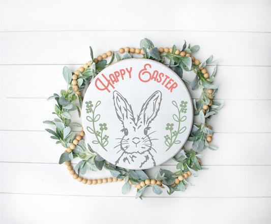 Happy Easter bunny sign SVG, Easter door round SVG, easter bunny svg, spring SVG, farmhouse Easter decor, Glowforge Svg, laser cut file