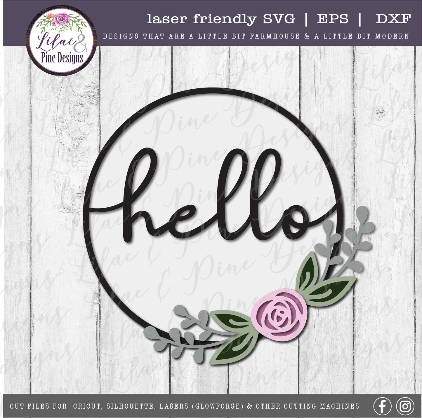 Hello SVG, spring floral decor SVG, rose svg, flower SVG, hello sign, rose svg, farmhouse decor, Cricut Svg, Glowforge Svg, laser cut file
