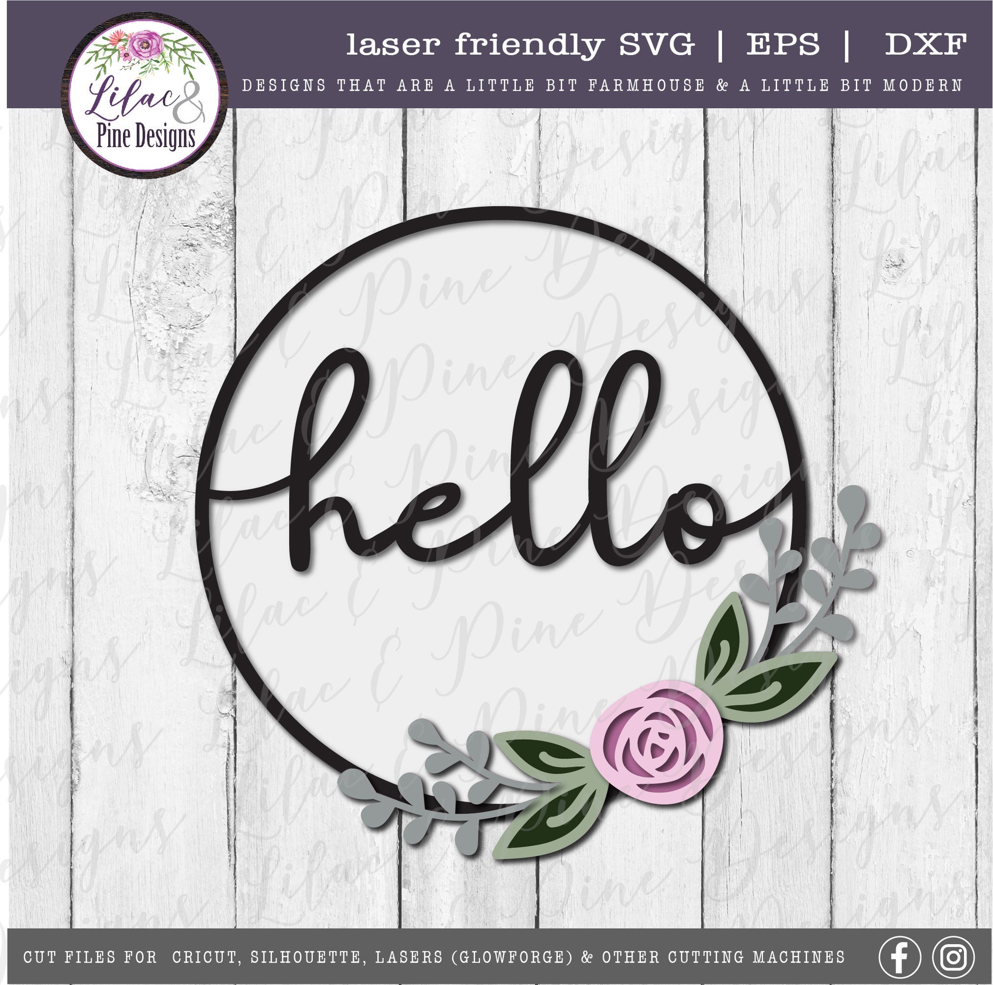 Hello SVG, spring floral decor SVG, rose svg, flower SVG, hello sign, rose svg, farmhouse decor, Cricut Svg, Glowforge Svg, laser cut file