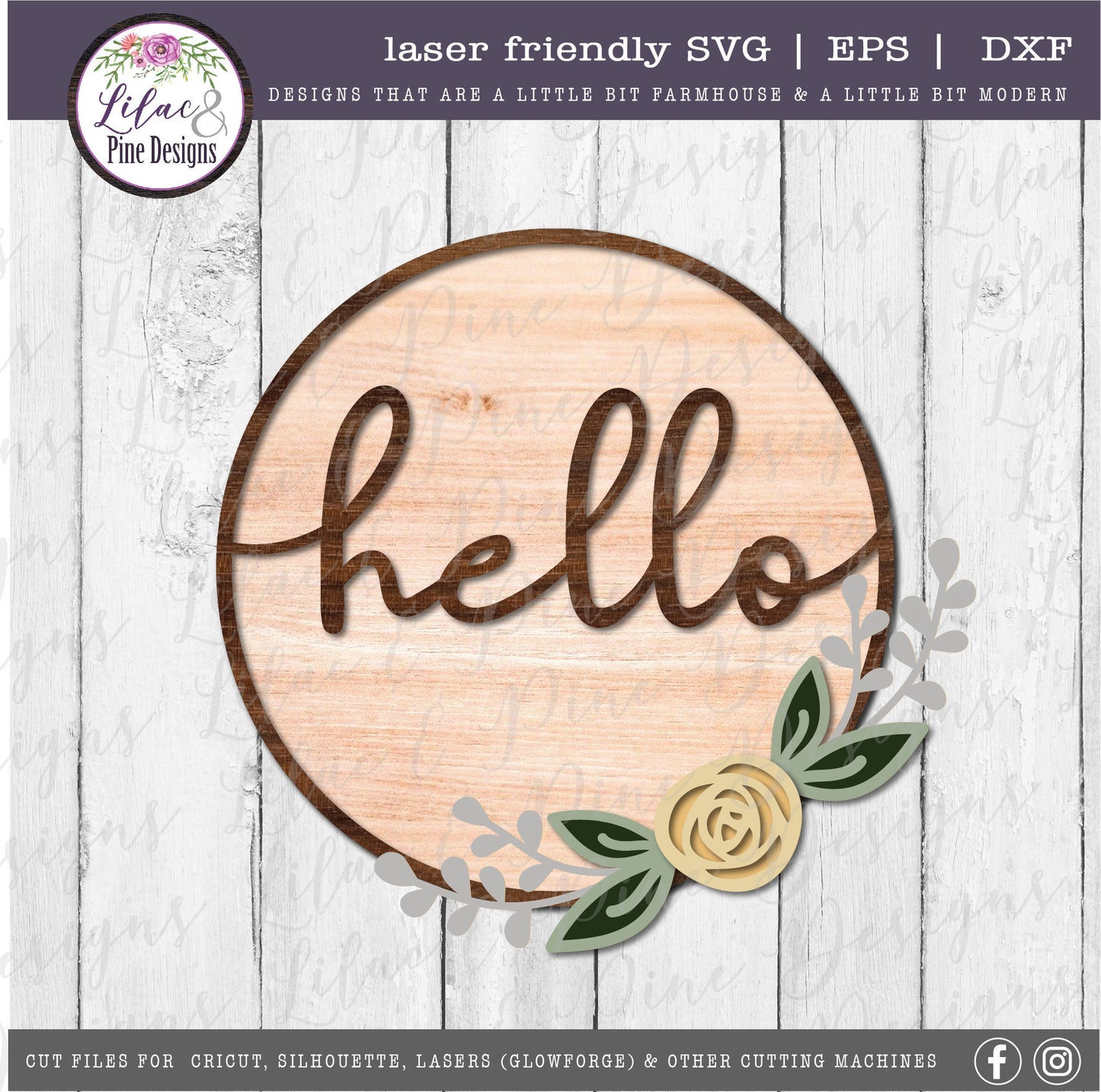 Hello SVG, spring floral decor SVG, rose svg, flower SVG, hello sign, rose svg, farmhouse decor, Cricut Svg, Glowforge Svg, laser cut file