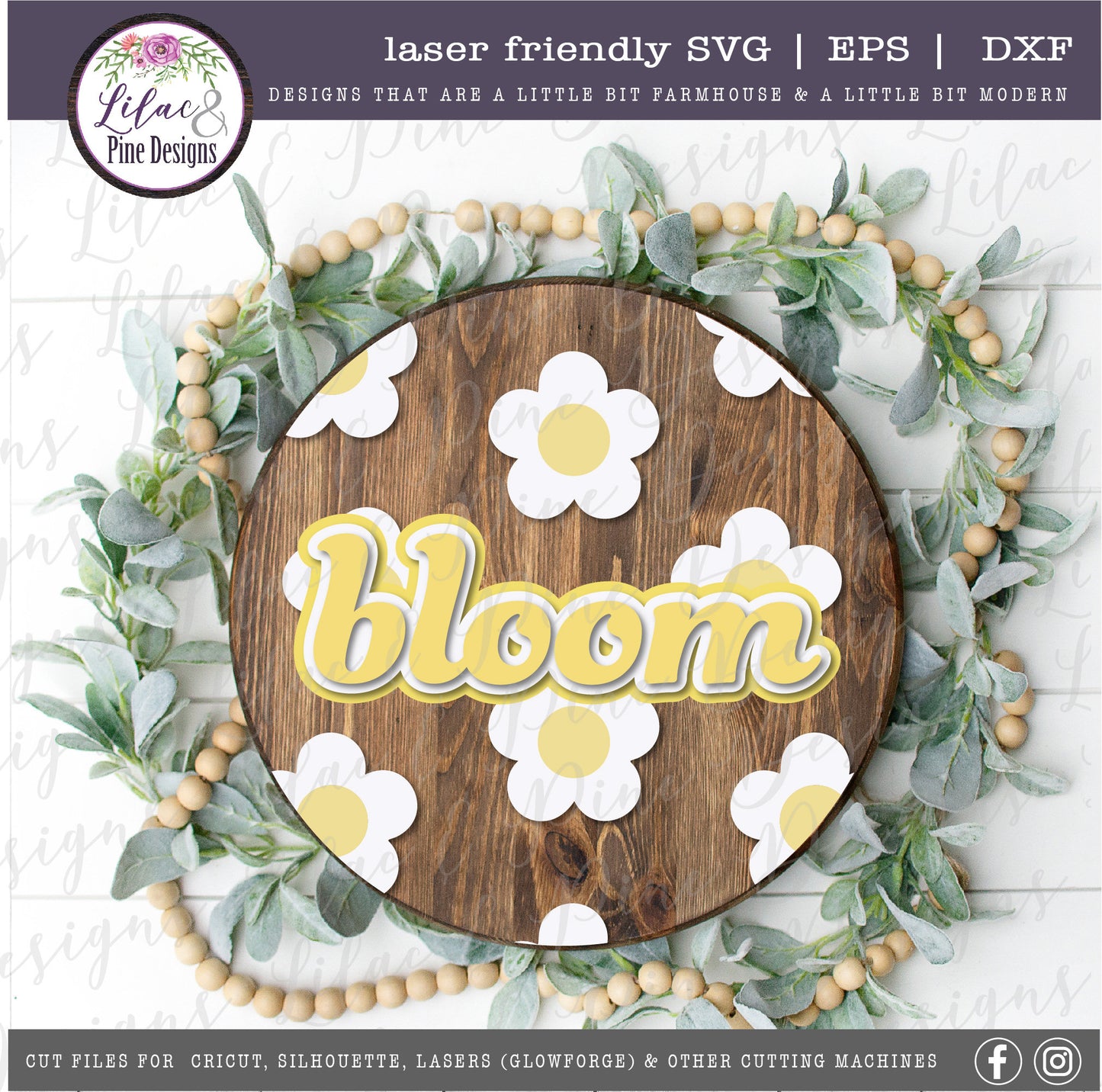 Bloom daisy sign SVG, retro floral decor SVG, daisy svg, flower SVG, bloom sign, home decor svg, Cricut Svg, Glowforge Svg, laser cut file