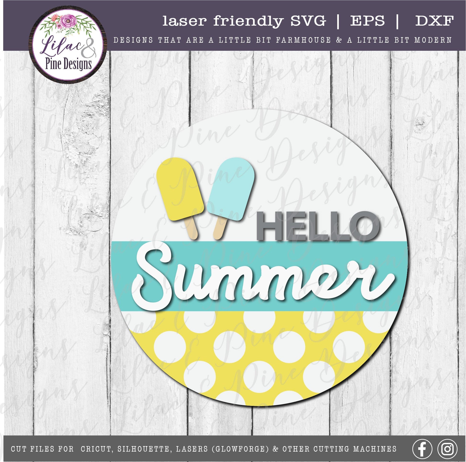 Hello Summer popsicle round sign, summer door decor SVG, ice cream SVG, summer porch decor svg, Cricut SVG, Glowforge Svg, laser cut file