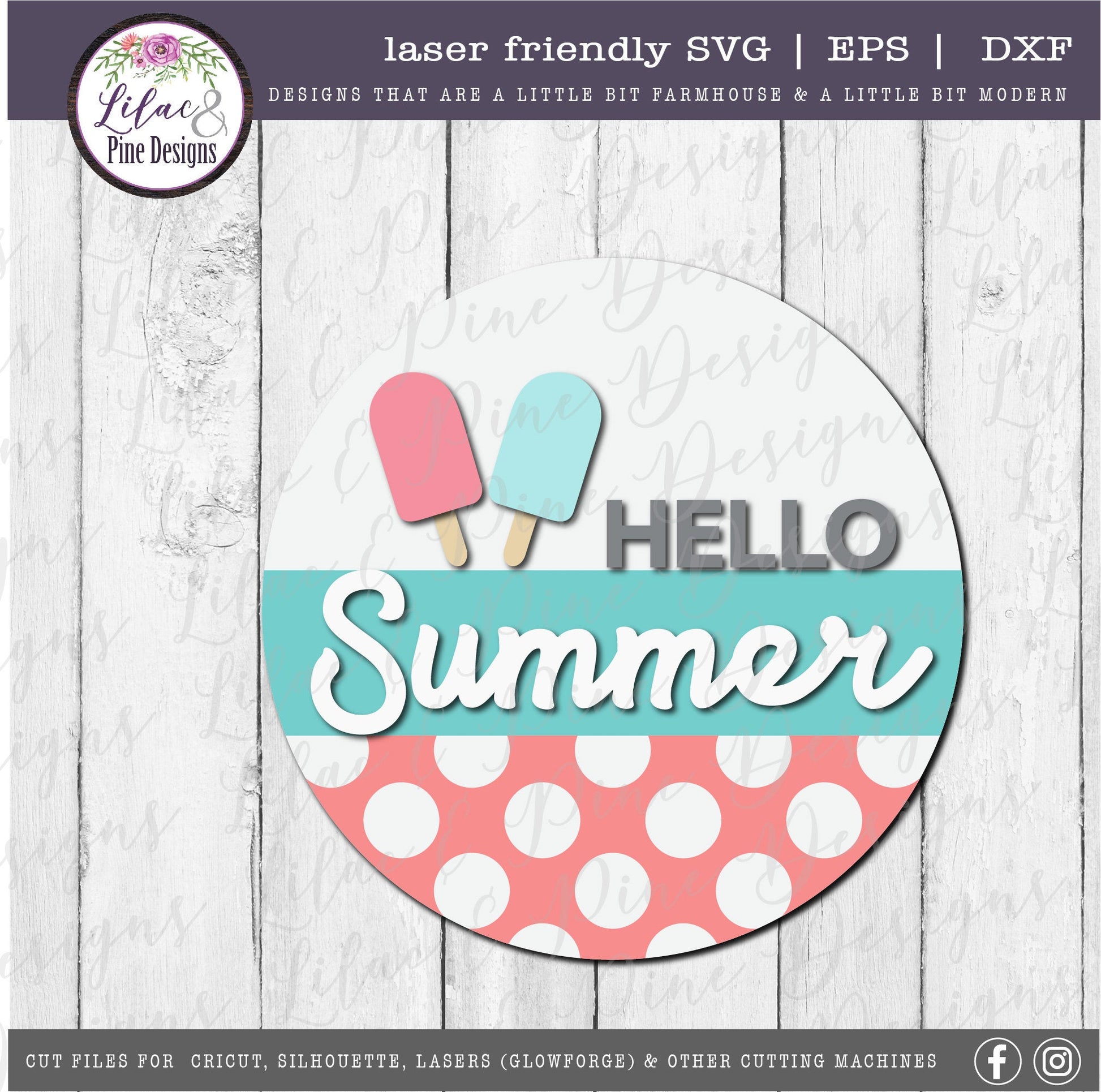 Hello Summer popsicle round sign, summer door decor SVG, ice cream SVG, summer porch decor svg, Cricut SVG, Glowforge Svg, laser cut file