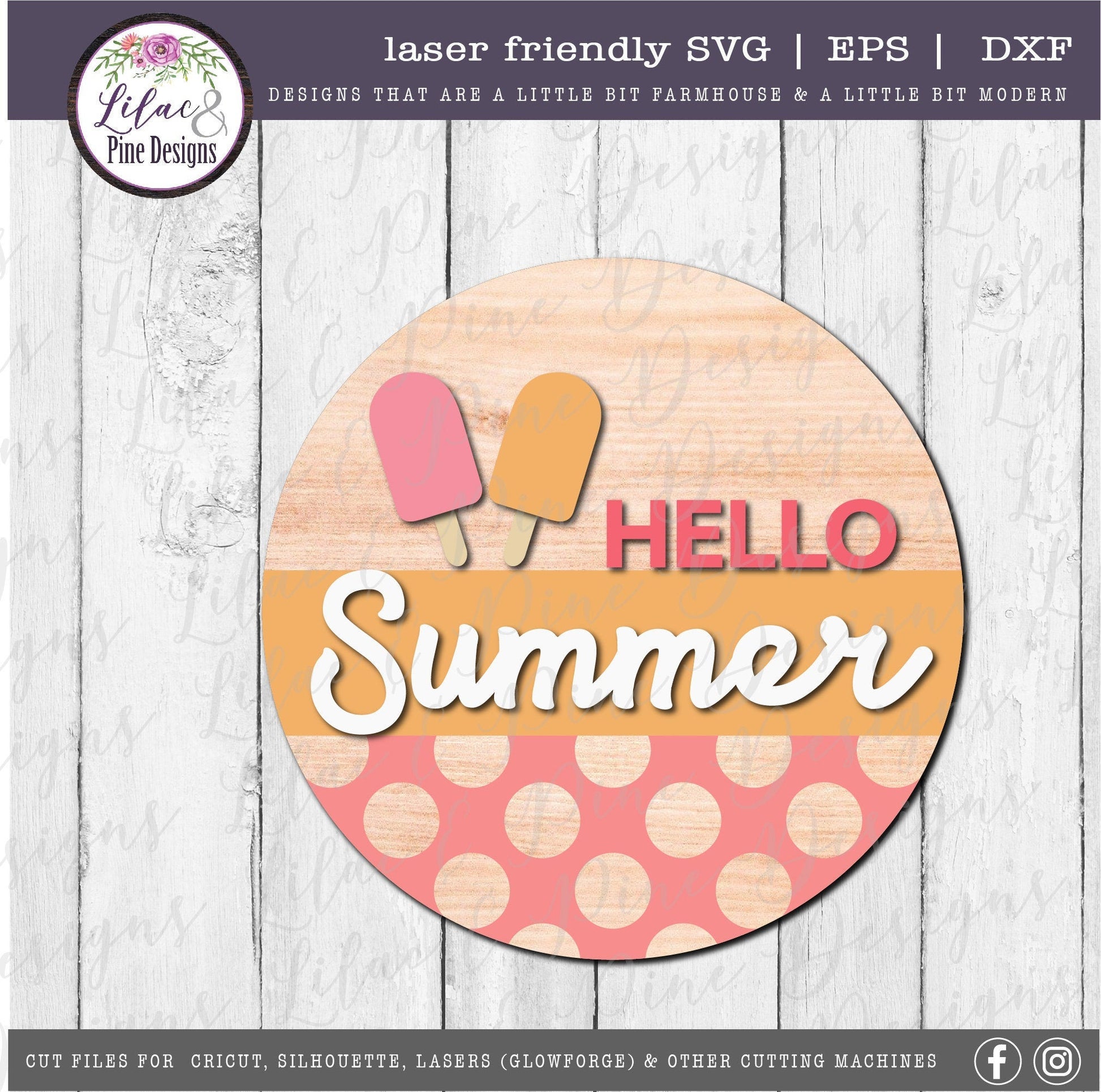Hello Summer popsicle round sign, summer door decor SVG, ice cream SVG, summer porch decor svg, Cricut SVG, Glowforge Svg, laser cut file