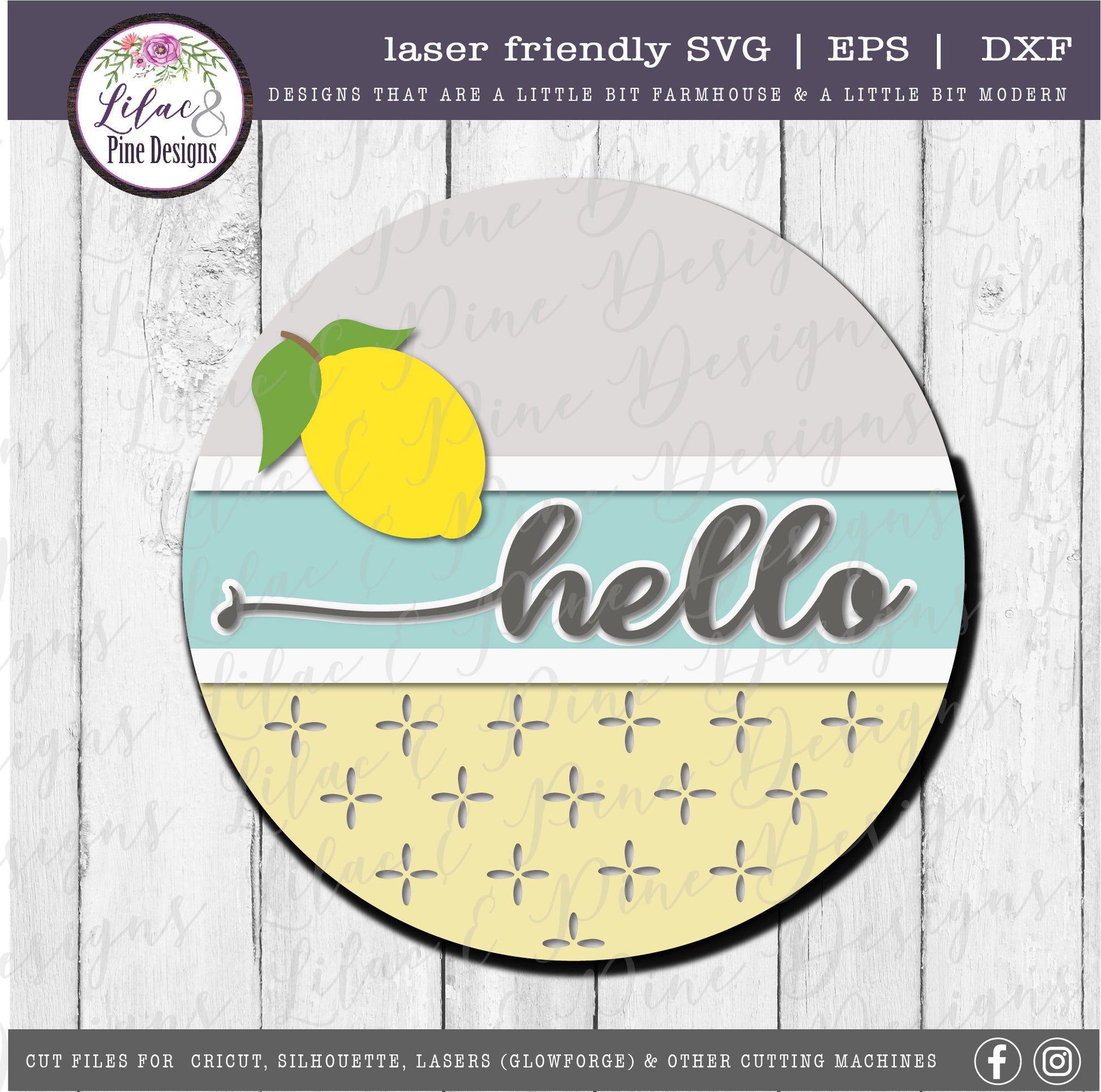 Hello lemon round sign, summer door decor SVG, lemon SVG, summer porch decor svg, farmhouse svg, Cricut SVG, Glowforge Svg, laser cut file