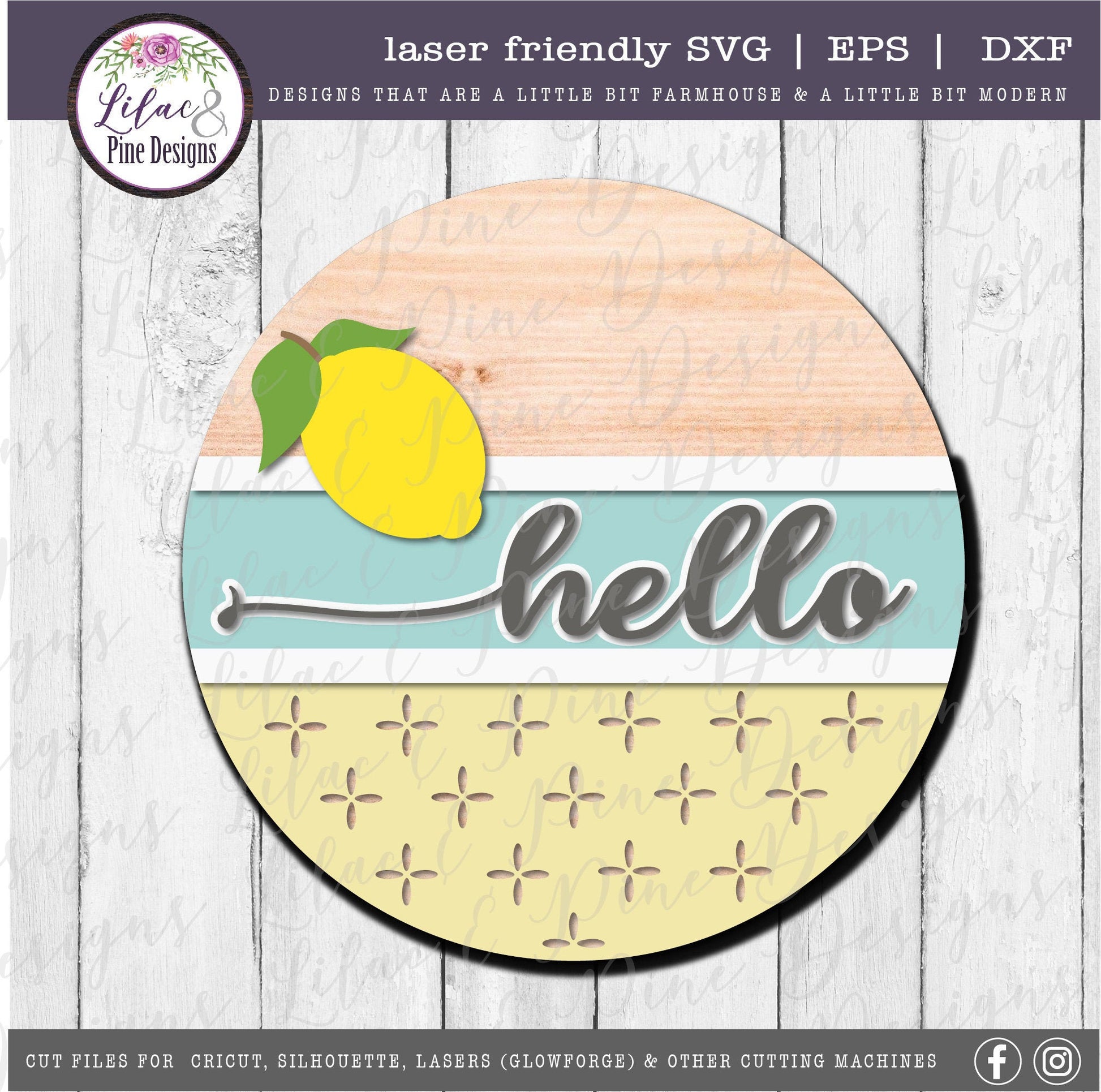 Hello lemon round sign, summer door decor SVG, lemon SVG, summer porch decor svg, farmhouse svg, Cricut SVG, Glowforge Svg, laser cut file