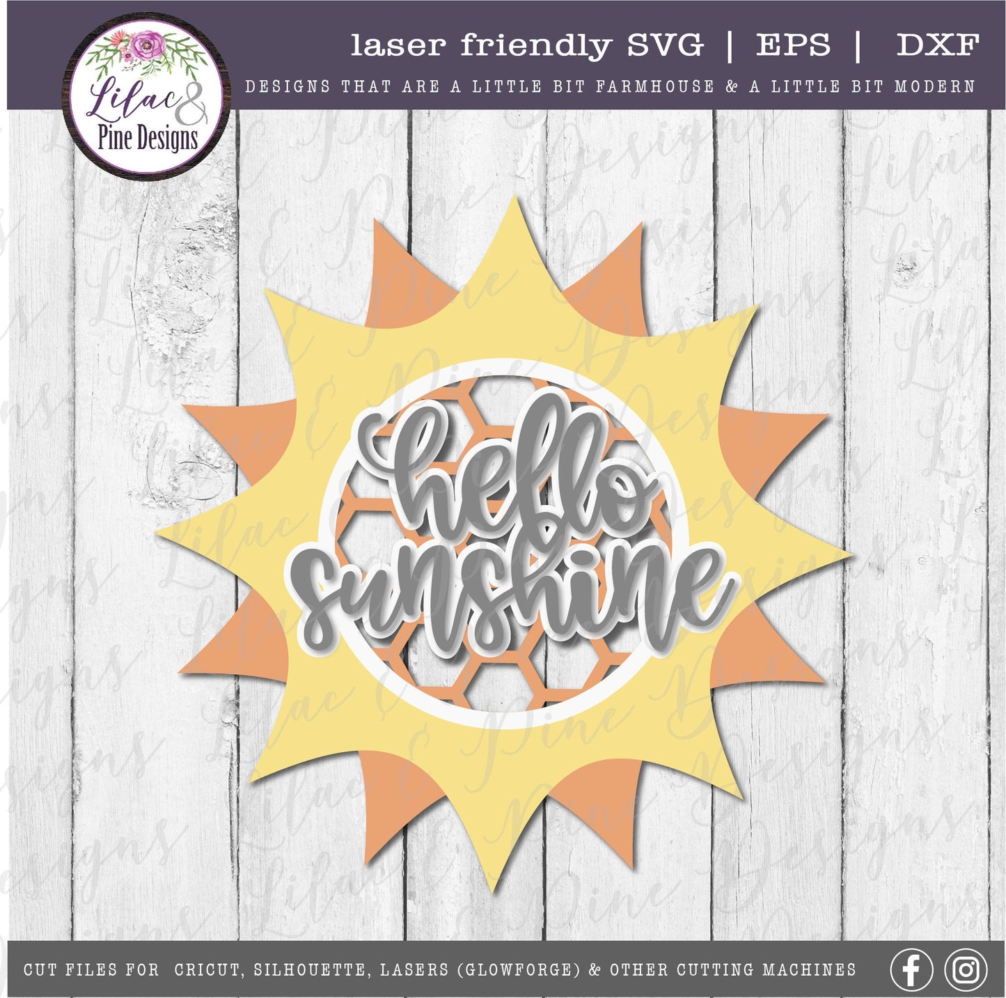 Hello Sunshine honeycomb sign, summer decor SVG, welcome SVG, sun svg, door sign, farmhouse decor, Cricut SVG, Glowforge Svg, laser cut file
