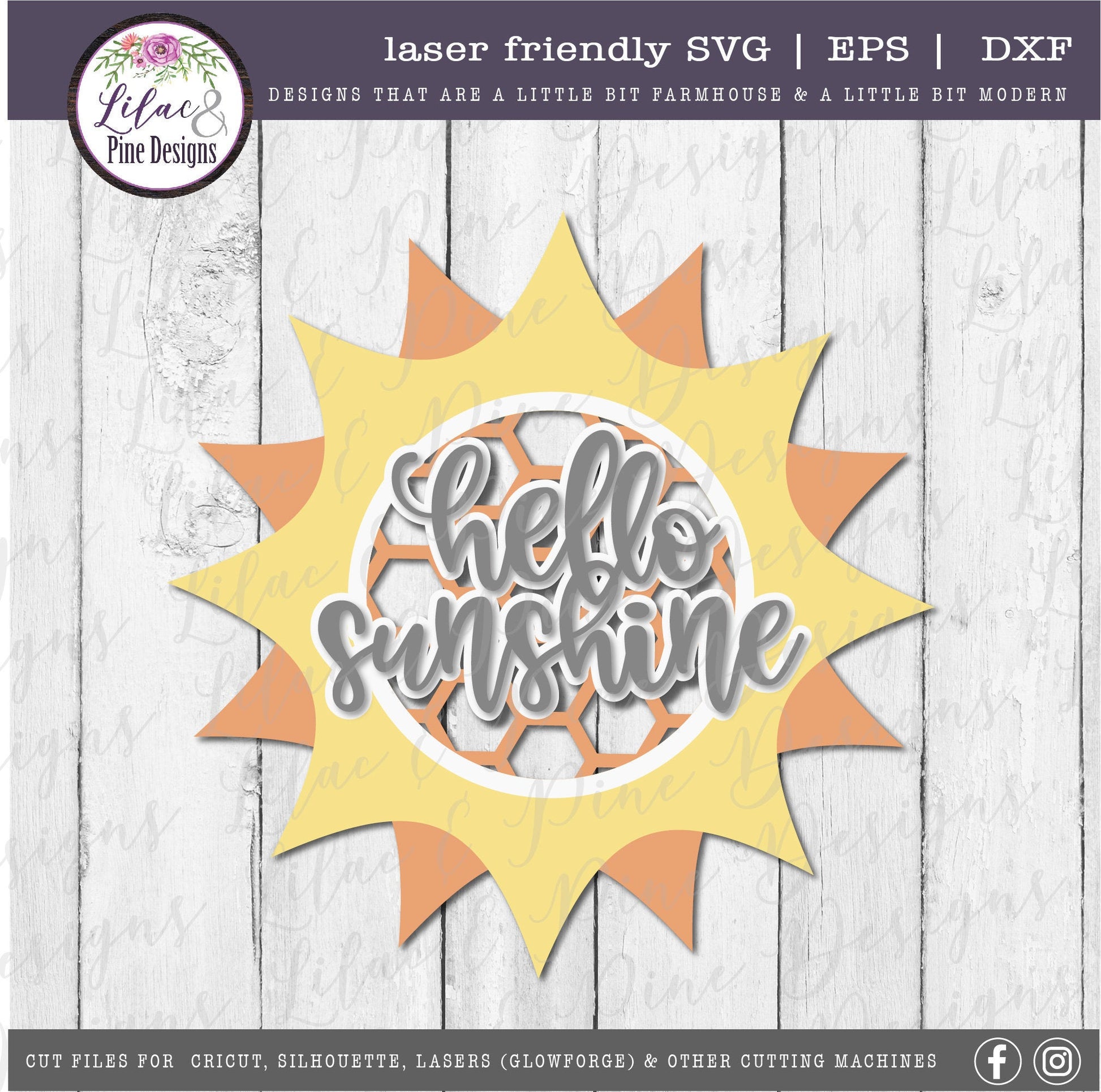 Hello Sunshine honeycomb sign, summer decor SVG, welcome SVG, sun svg, door sign, farmhouse decor, Cricut SVG, Glowforge Svg, laser cut file