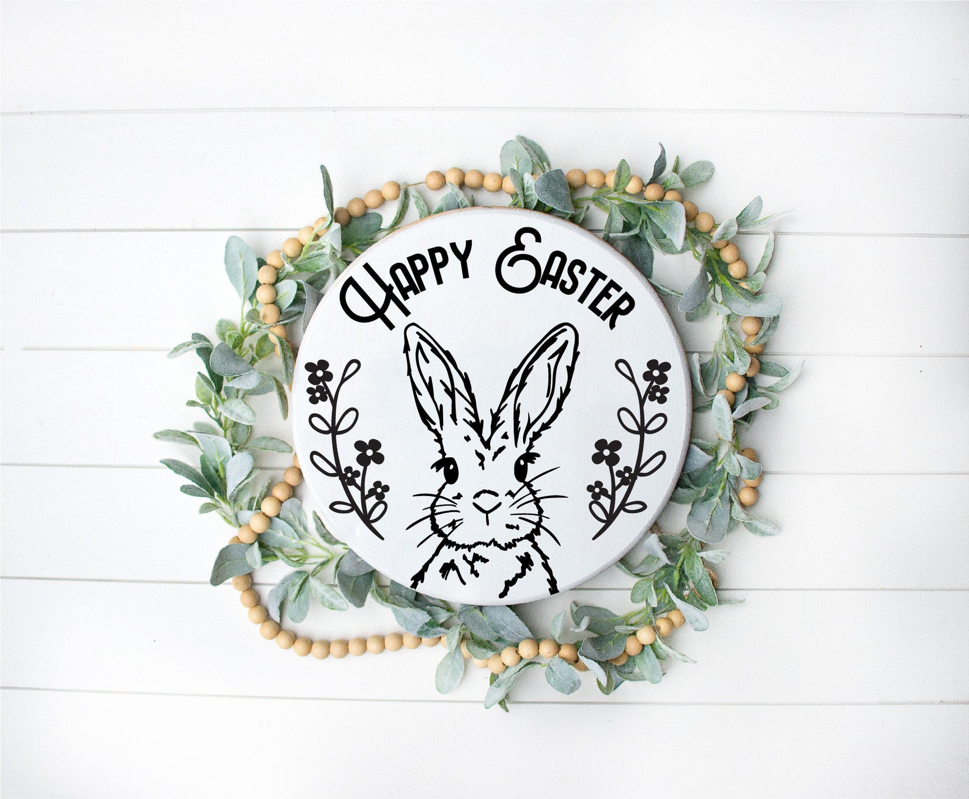 Happy Easter bunny sign SVG, Easter door round SVG, easter bunny svg, spring SVG, farmhouse Easter decor, Glowforge Svg, laser cut file