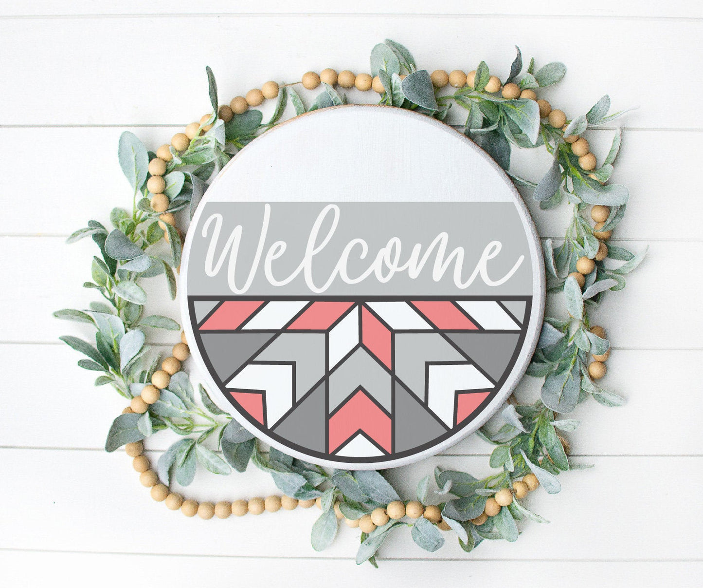 Welcome stained glass quilt round, quilt lover SVG, Welcome SVG, front door decor, round wood sign, geometric, Glowforge Svg, laser cut file