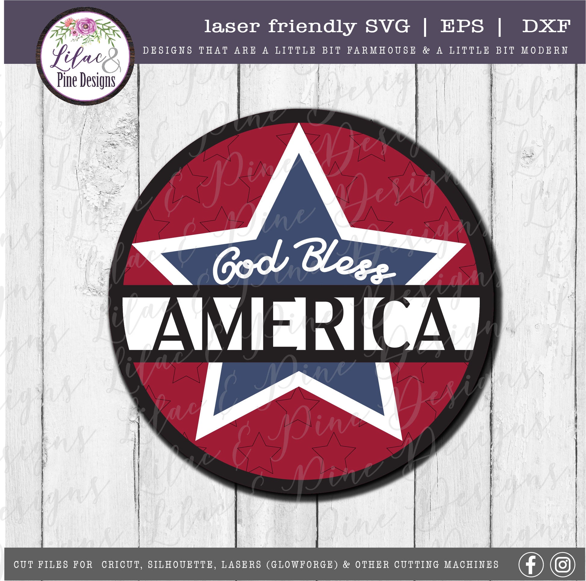 God Bless America sign, Patriotic Welcome SVG, July 4th decor SVG, Star SVG, Independence Day porch sign svg, Glowforge Svg, laser cut file
